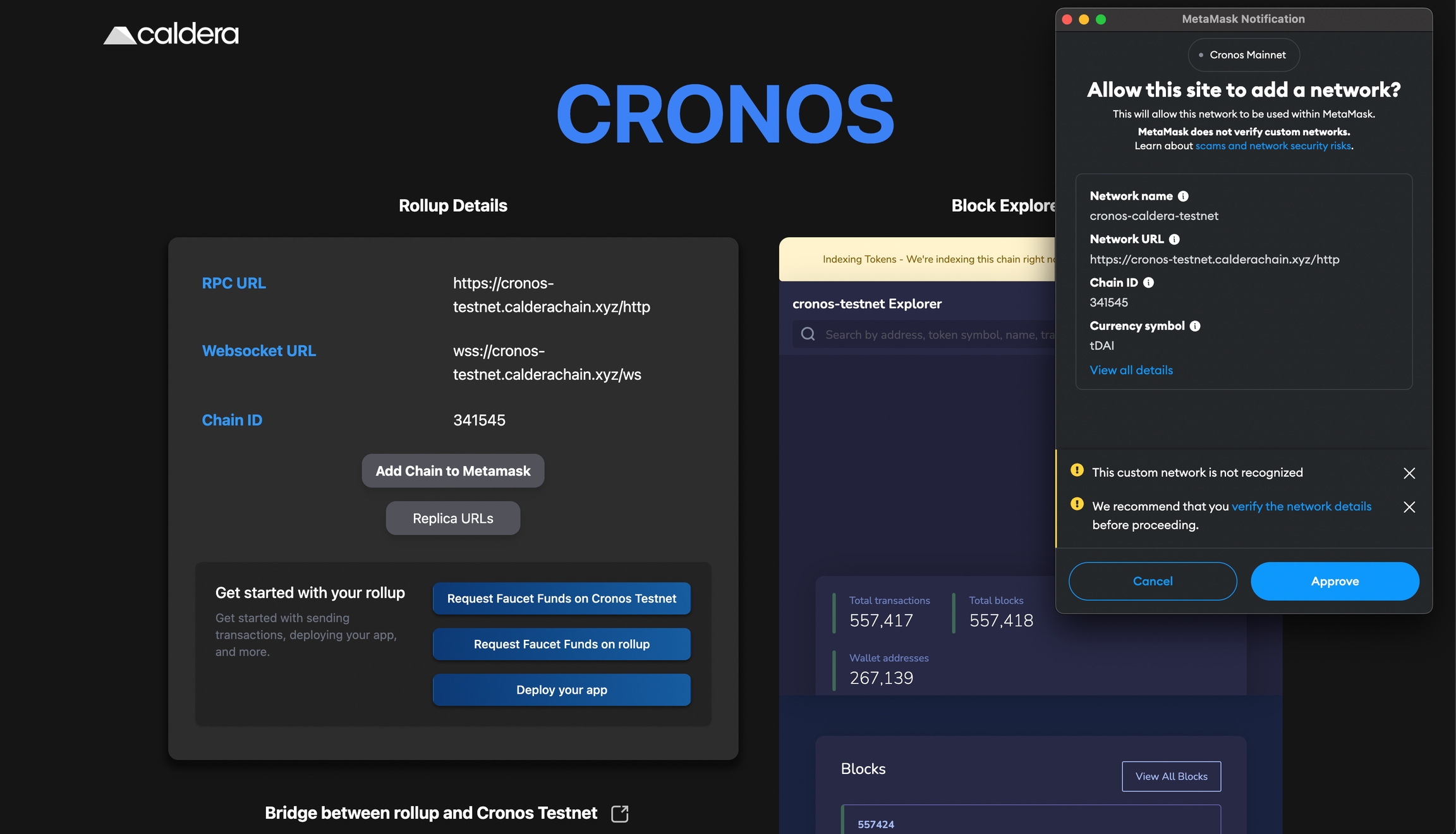 Caldera rollup deployment dashboard