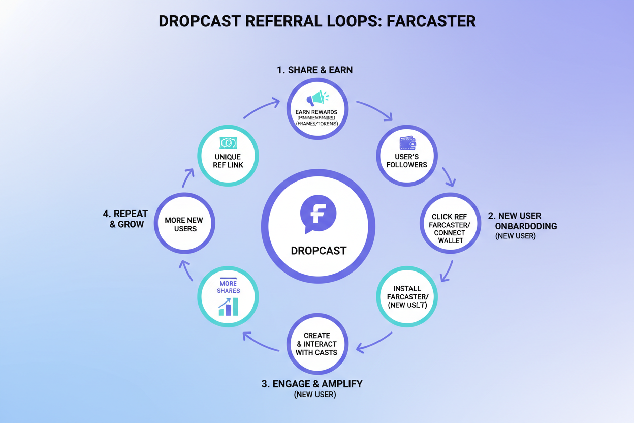 DropCast referral loops diagram Farcaster