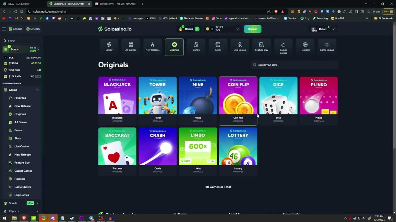 Solcasino Solana casino interface