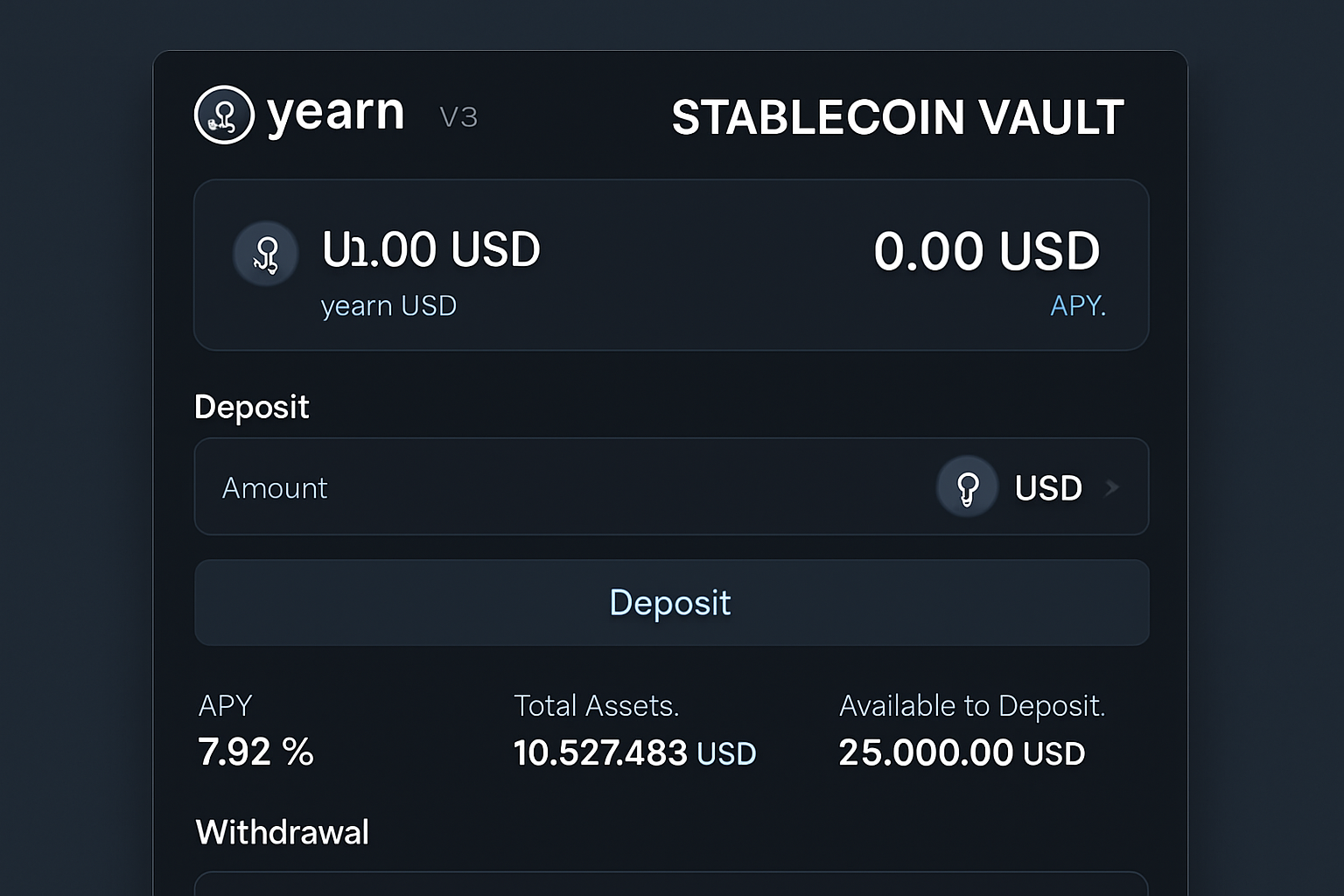 Yearn Finance V3 stablecoin vault UI