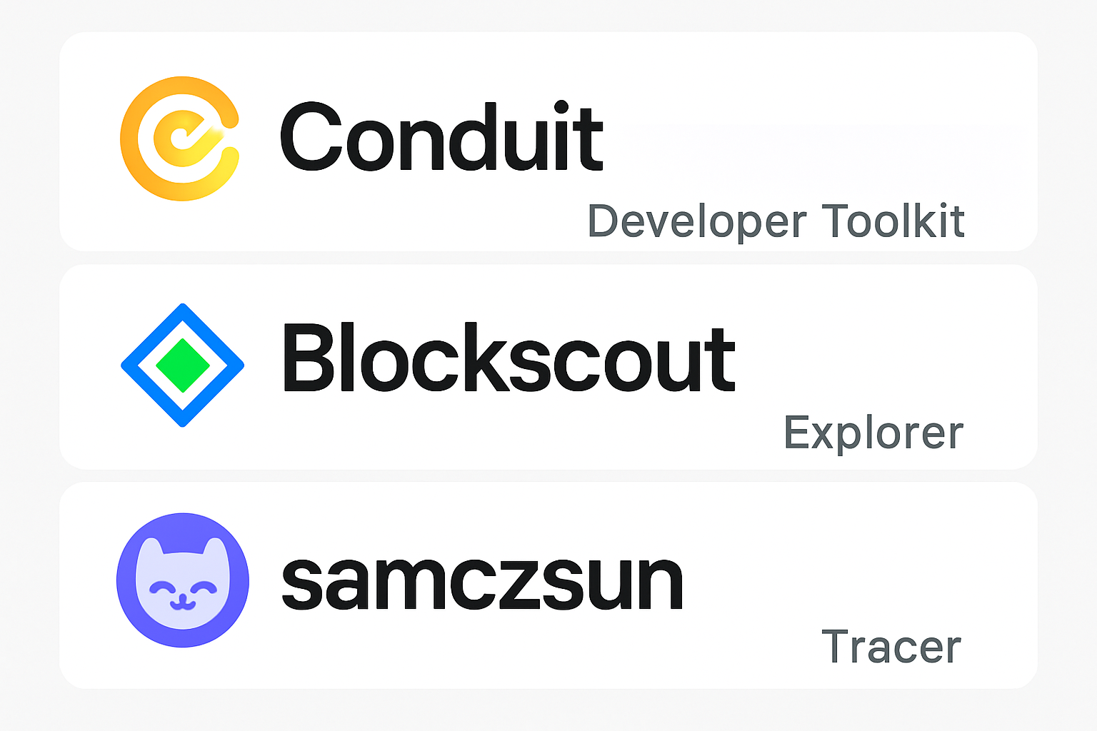 Conduit developer toolkit Blockscout explorer samczsun tracer