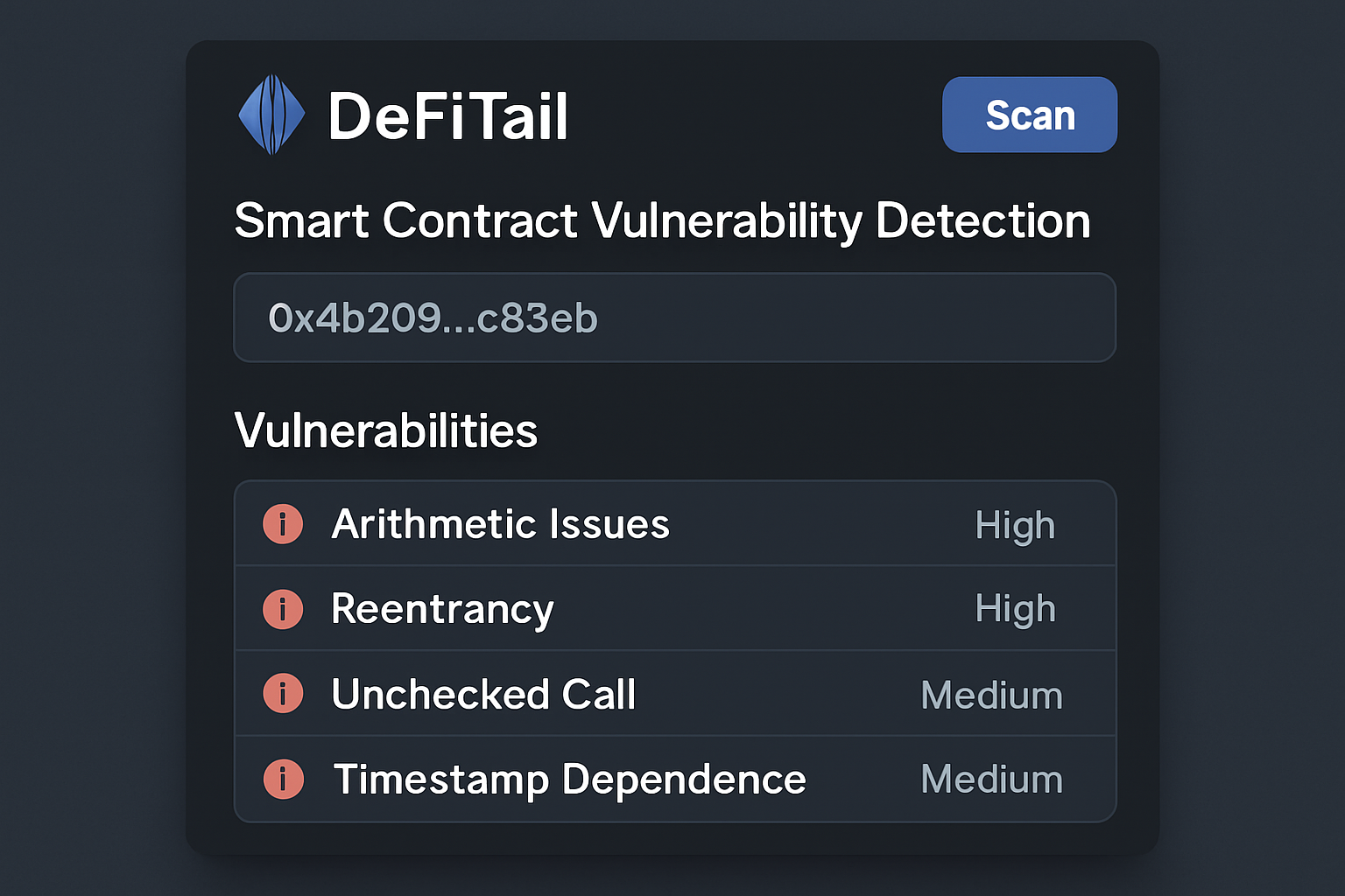 DeFiTail smart contract vulnerability detection interface