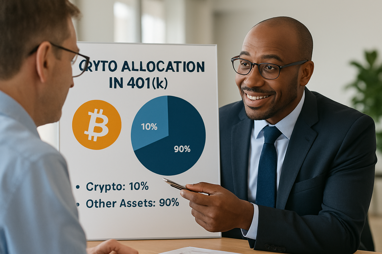 financial advisor discussing crypto allocation in 401k