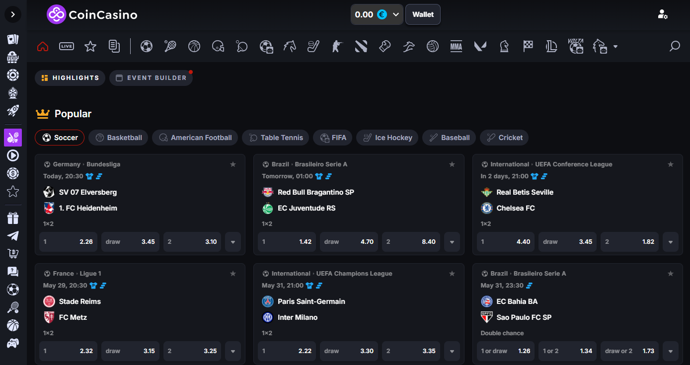 CoinCasino crypto sportsbook Premier League