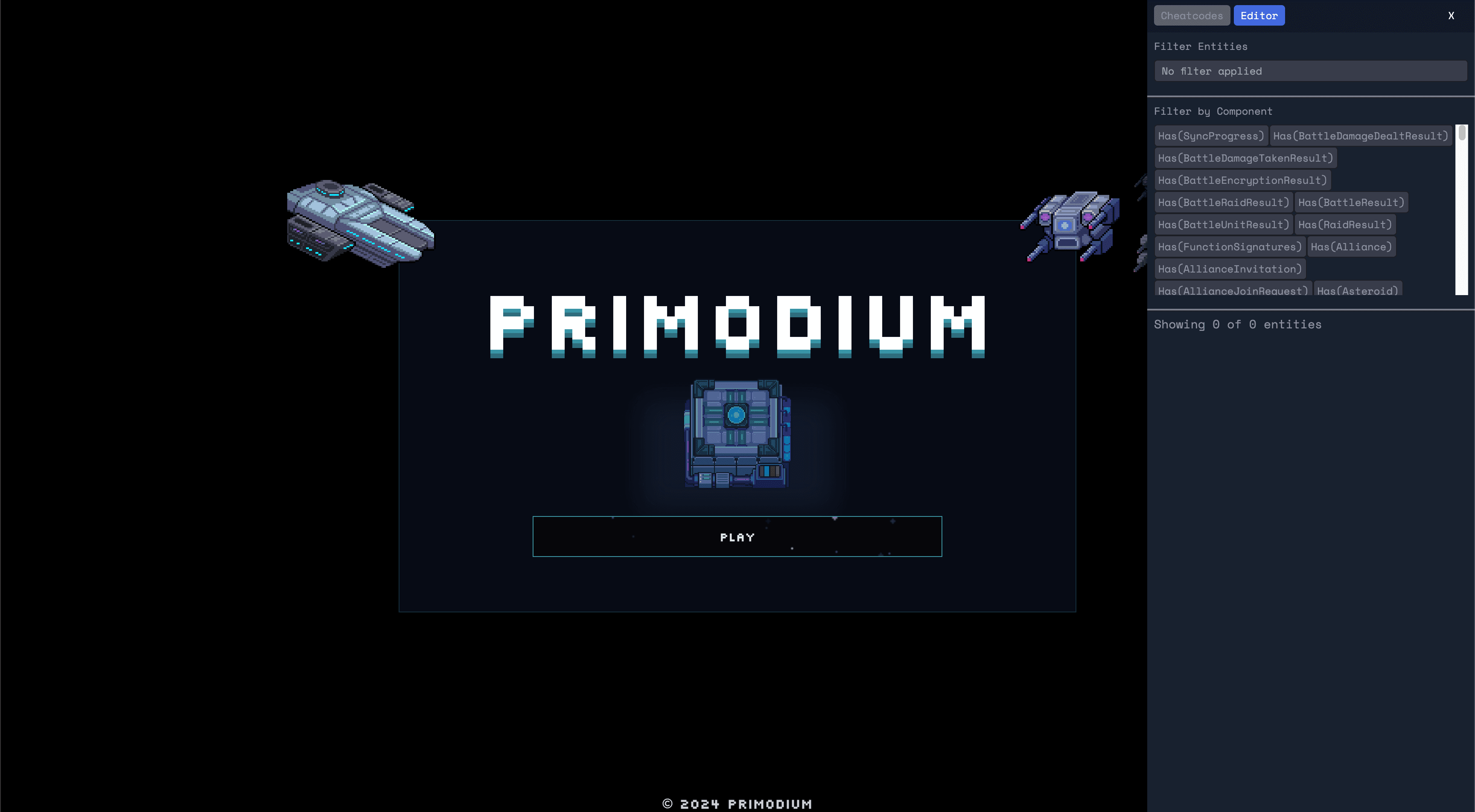 Primodium MUD engine game interface
