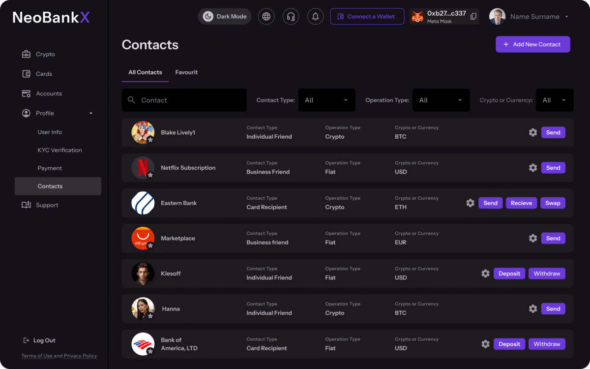 Bankera business crypto account dashboard