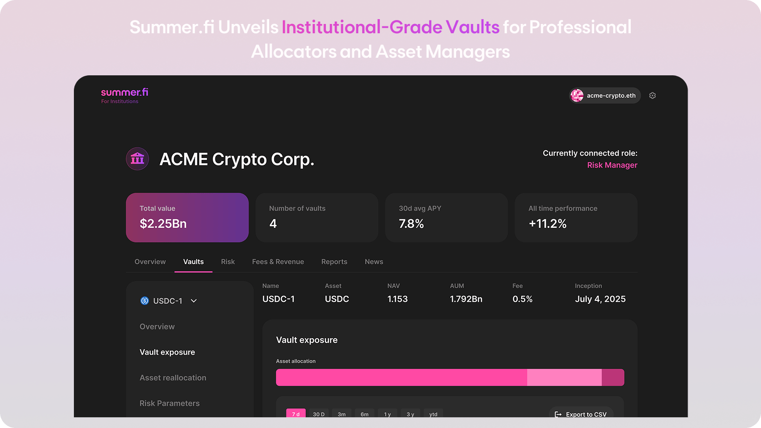 DeFi vault asset allocation dashboard
