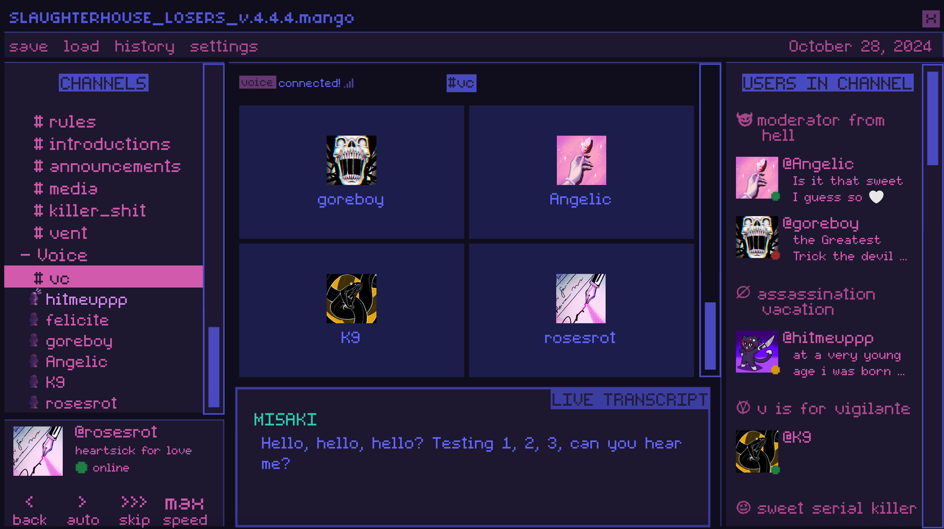 Killer Chat! visual novel interface
