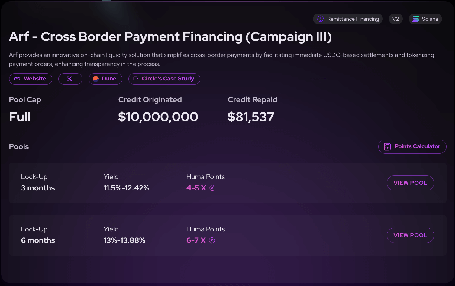Huma Finance under-collateralized lending interface