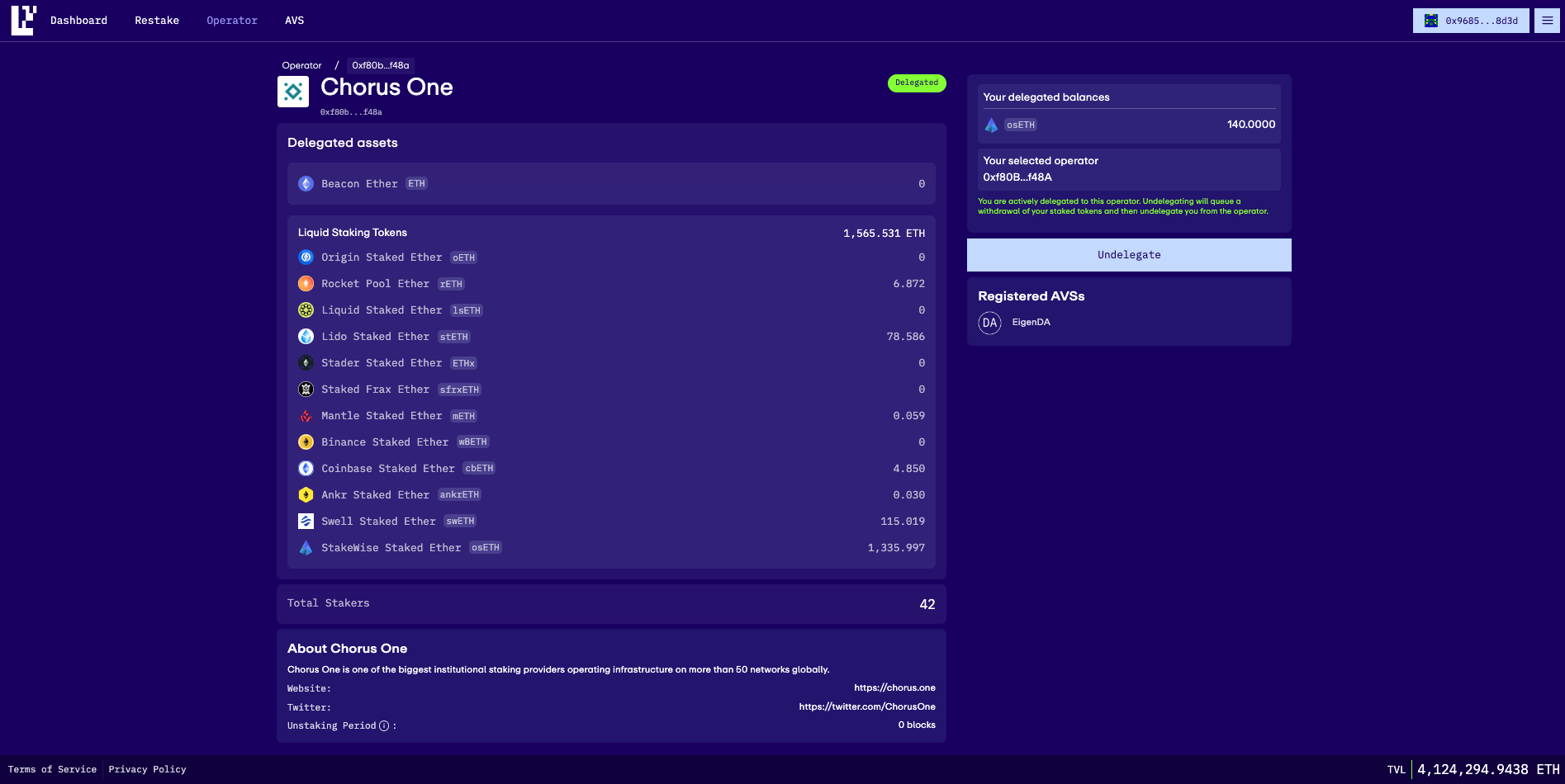 EigenLayer AVS fee contract dashboard