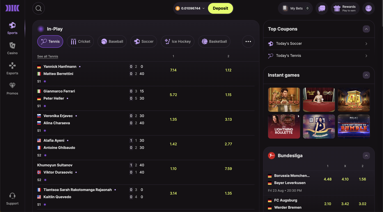 depositing cryptocurrency on esports betting site