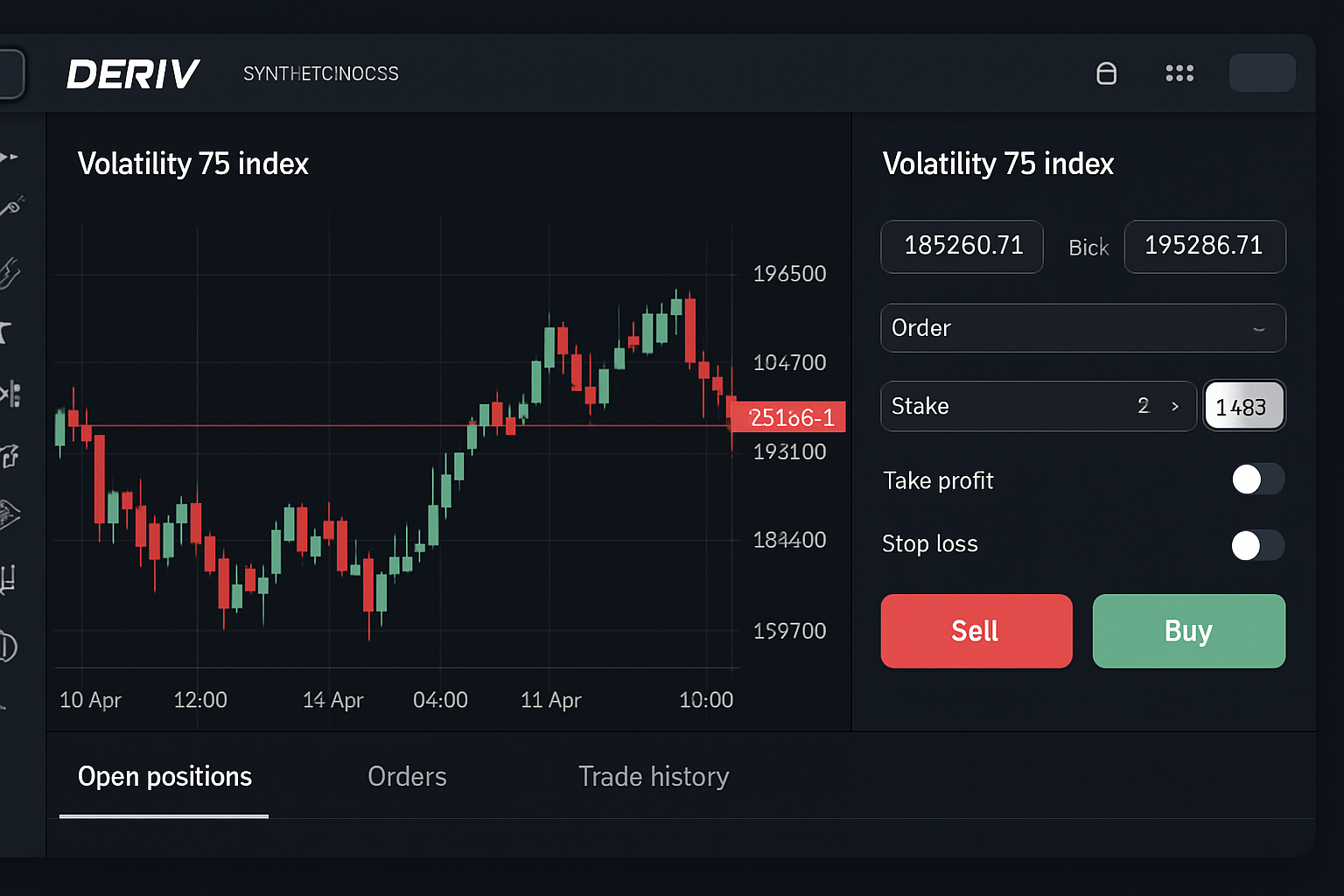 Deriv synthetic indices trading interface