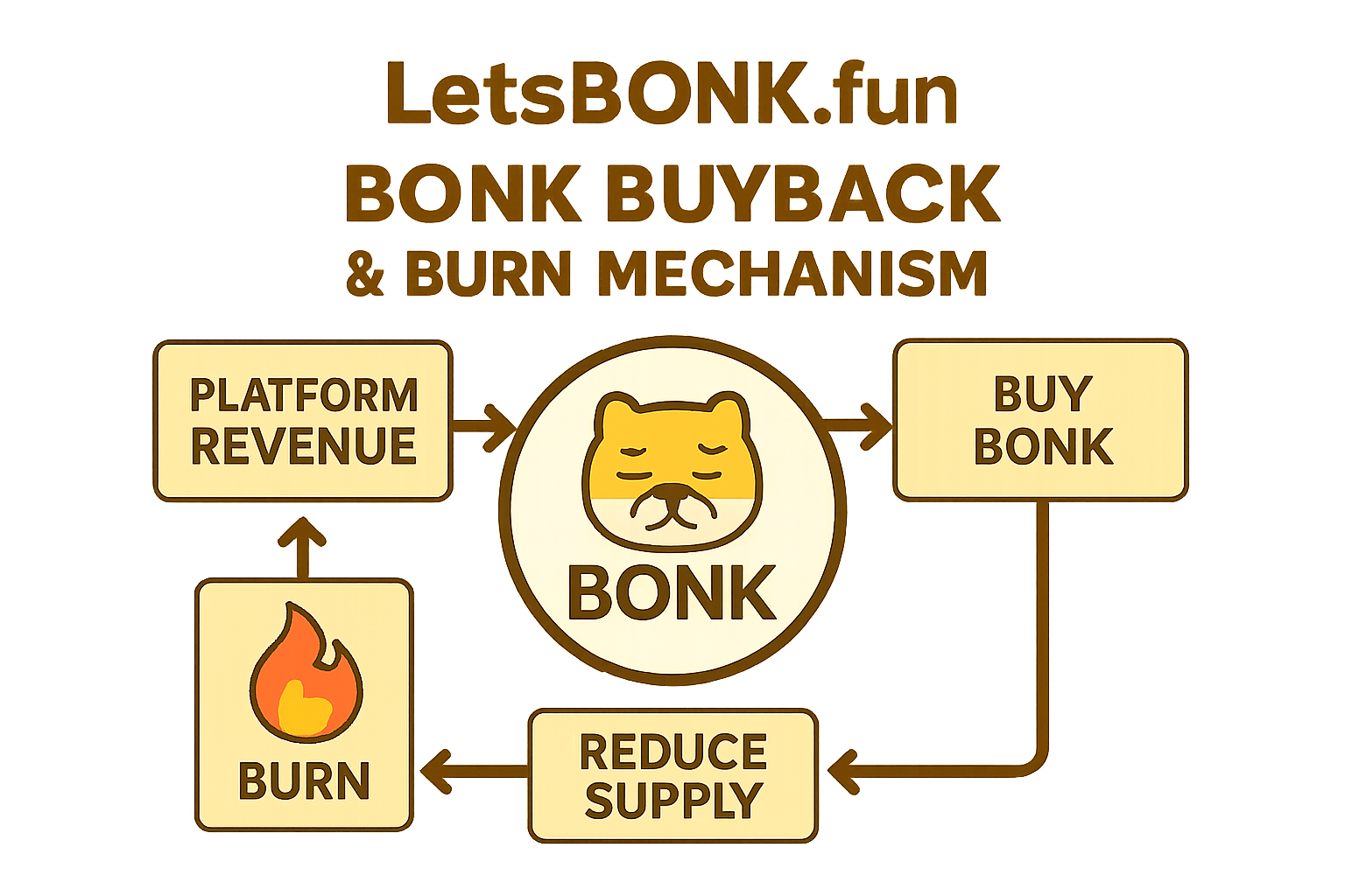 LetsBONK.fun BONK buyback burn mechanism infographic
