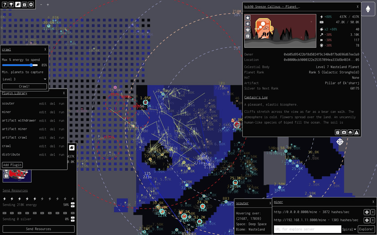 MUD on-chain game engine interface screenshot