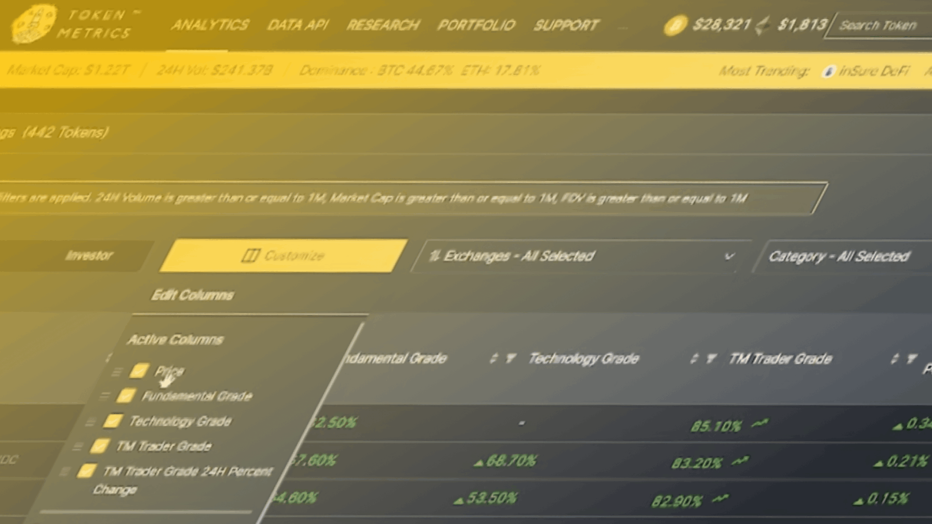 BaseApp Coin Search advanced filters interface