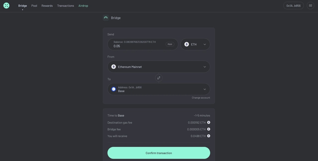 Base network ETH bridging and transaction dashboard