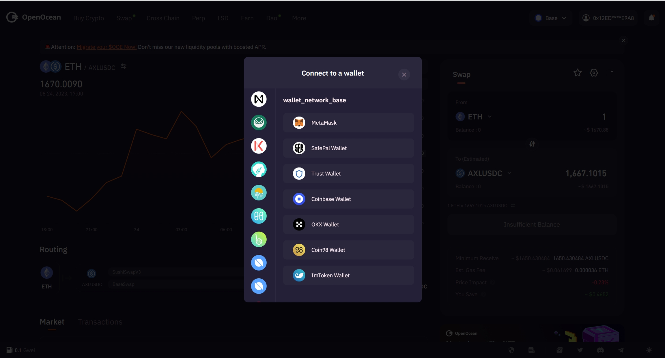 MetaMask Base network integration interface
