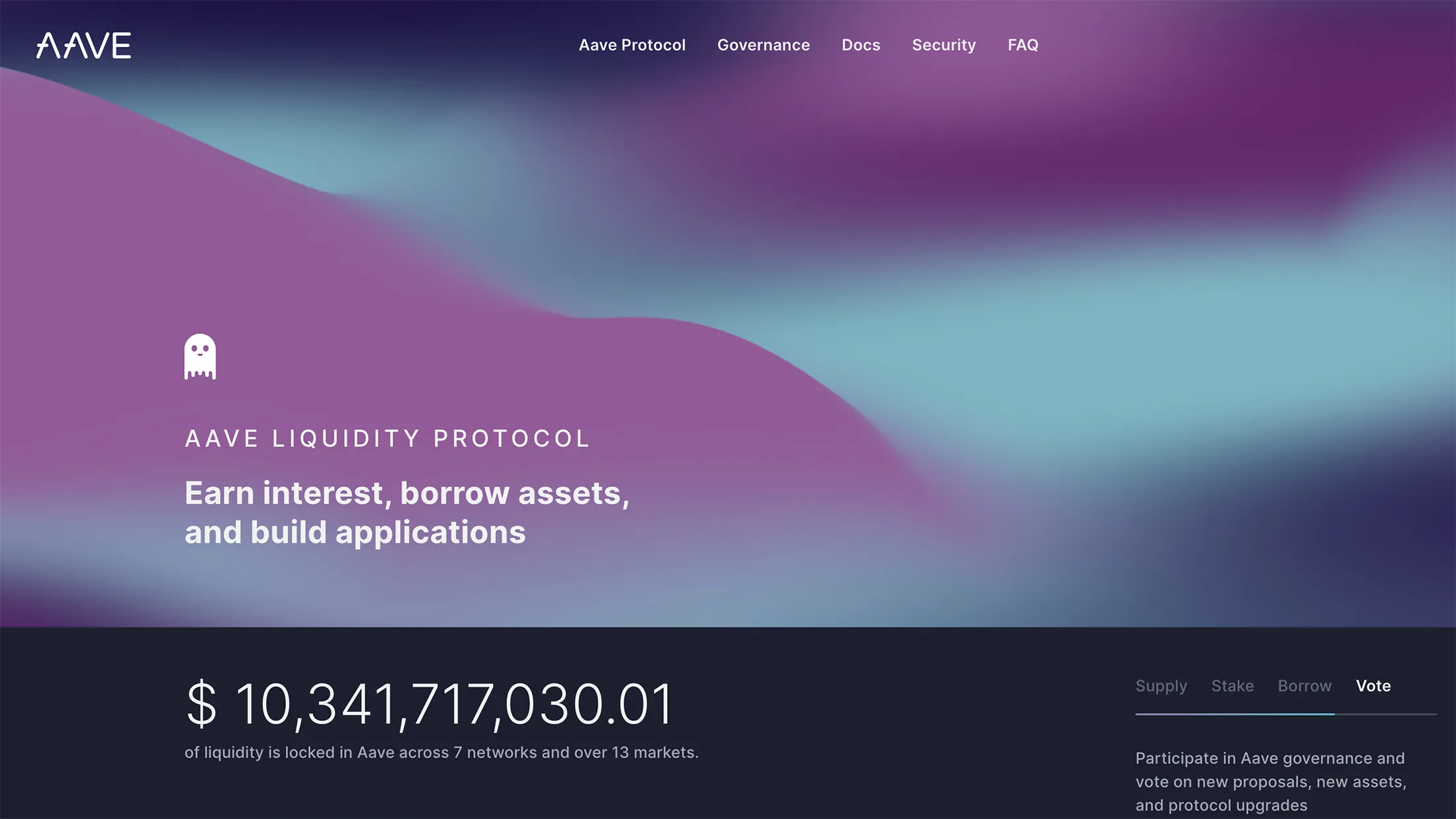 Aave protocol dashboard with stablecoins