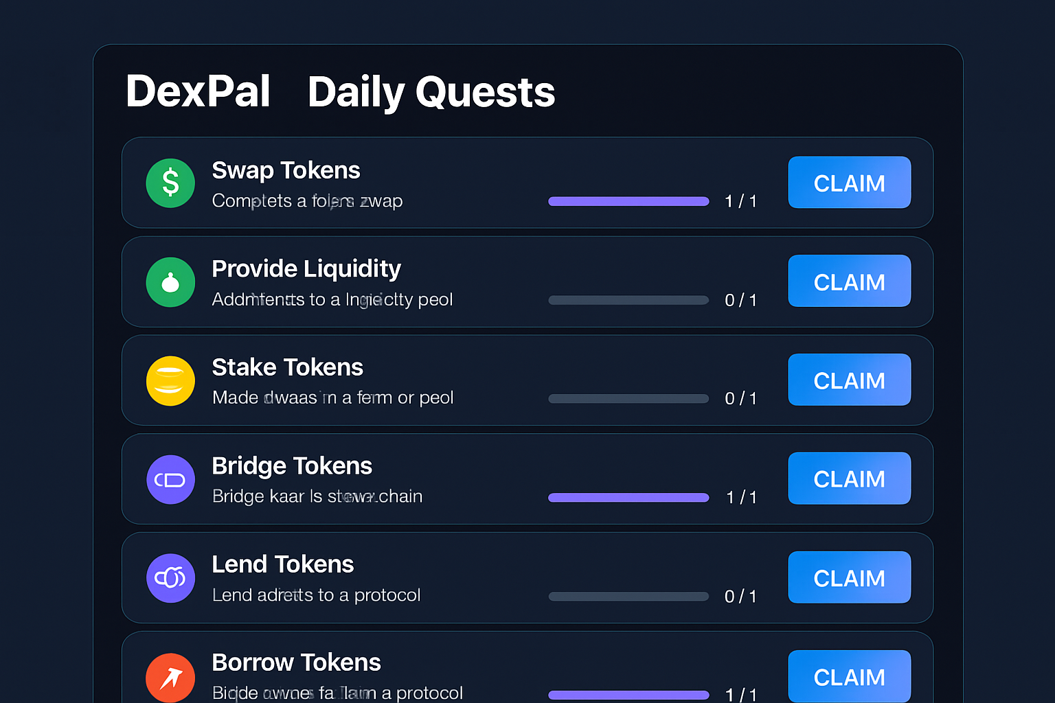 DexPal daily quests dashboard