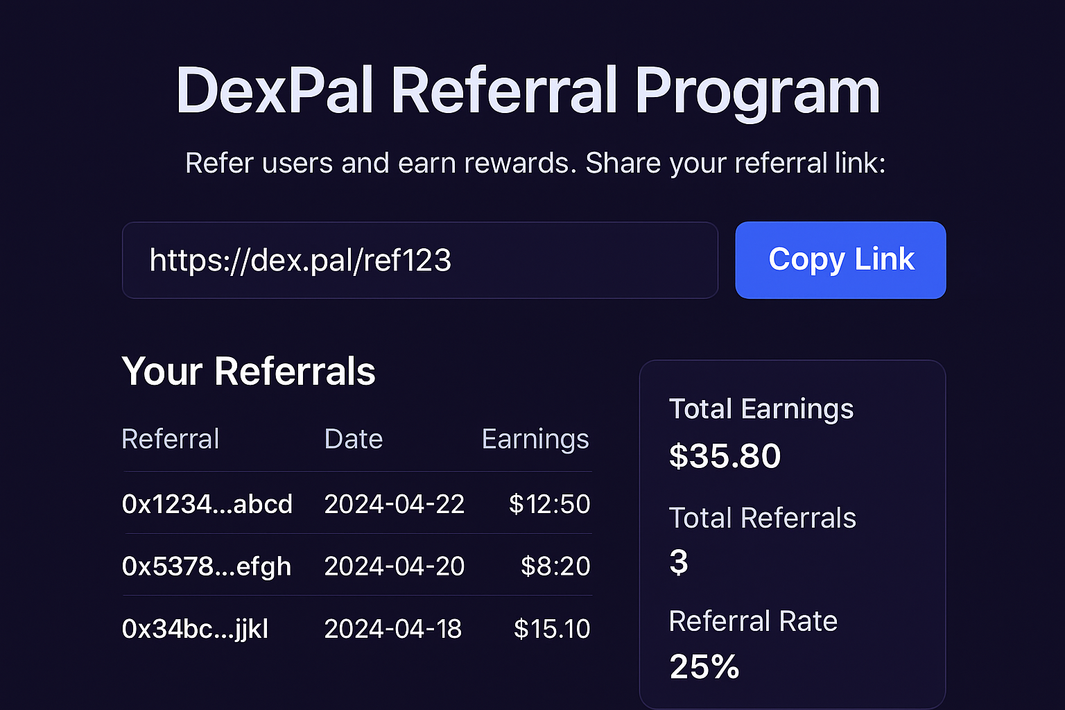 DexPal referral program interface
