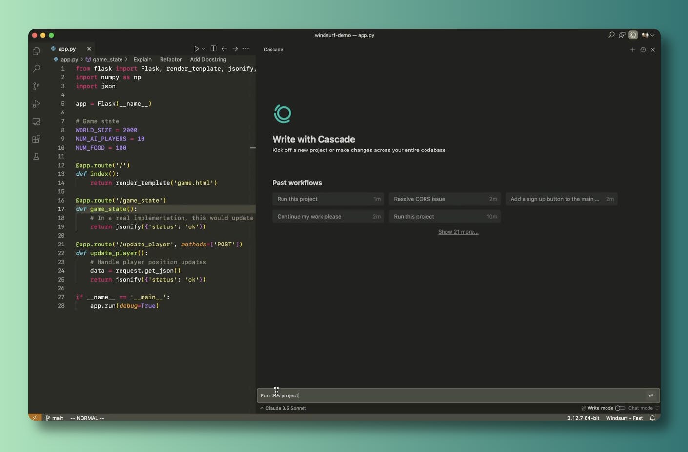 WindSurf agent-driven game prototyping platform
