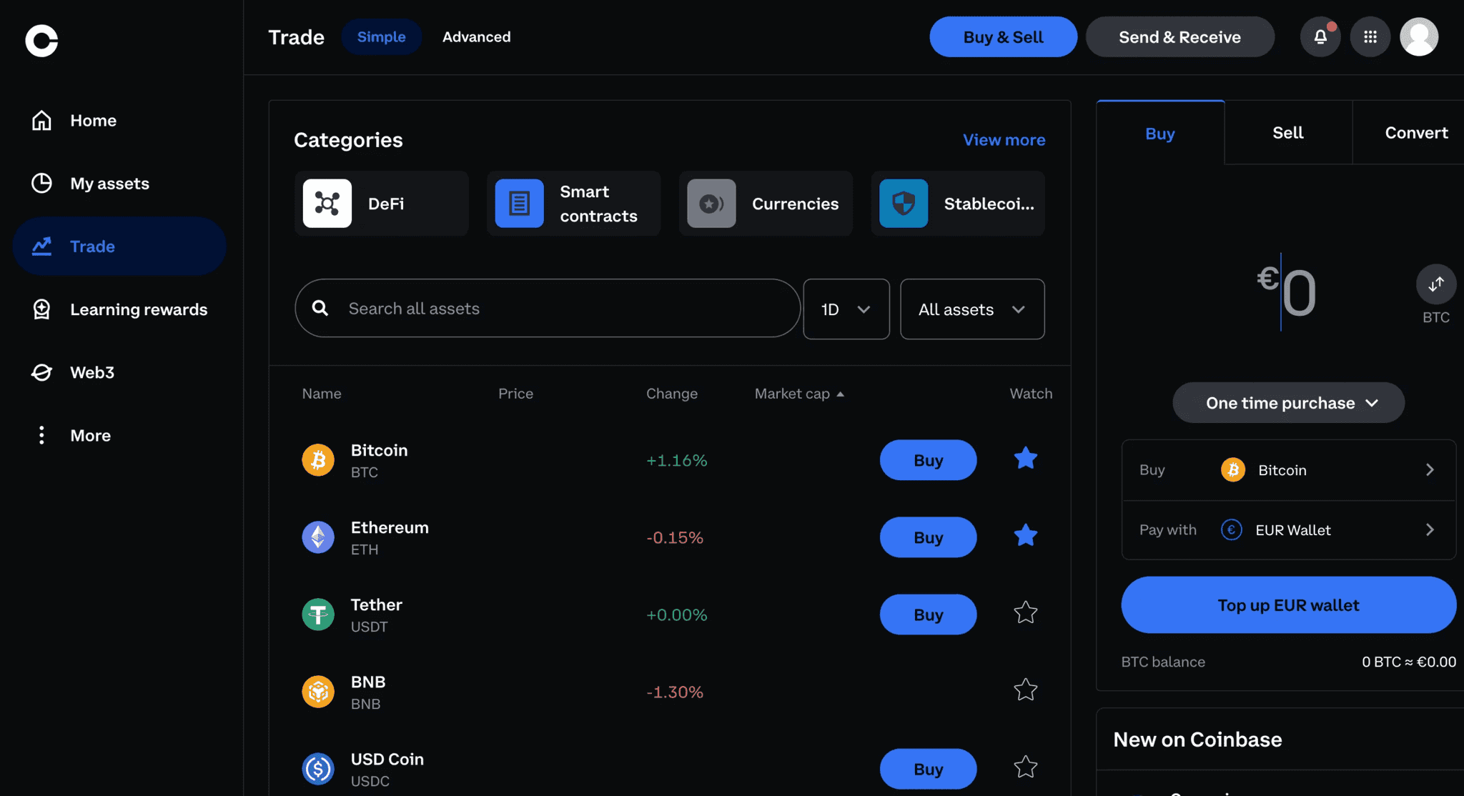 Coinbase DEX trading interface