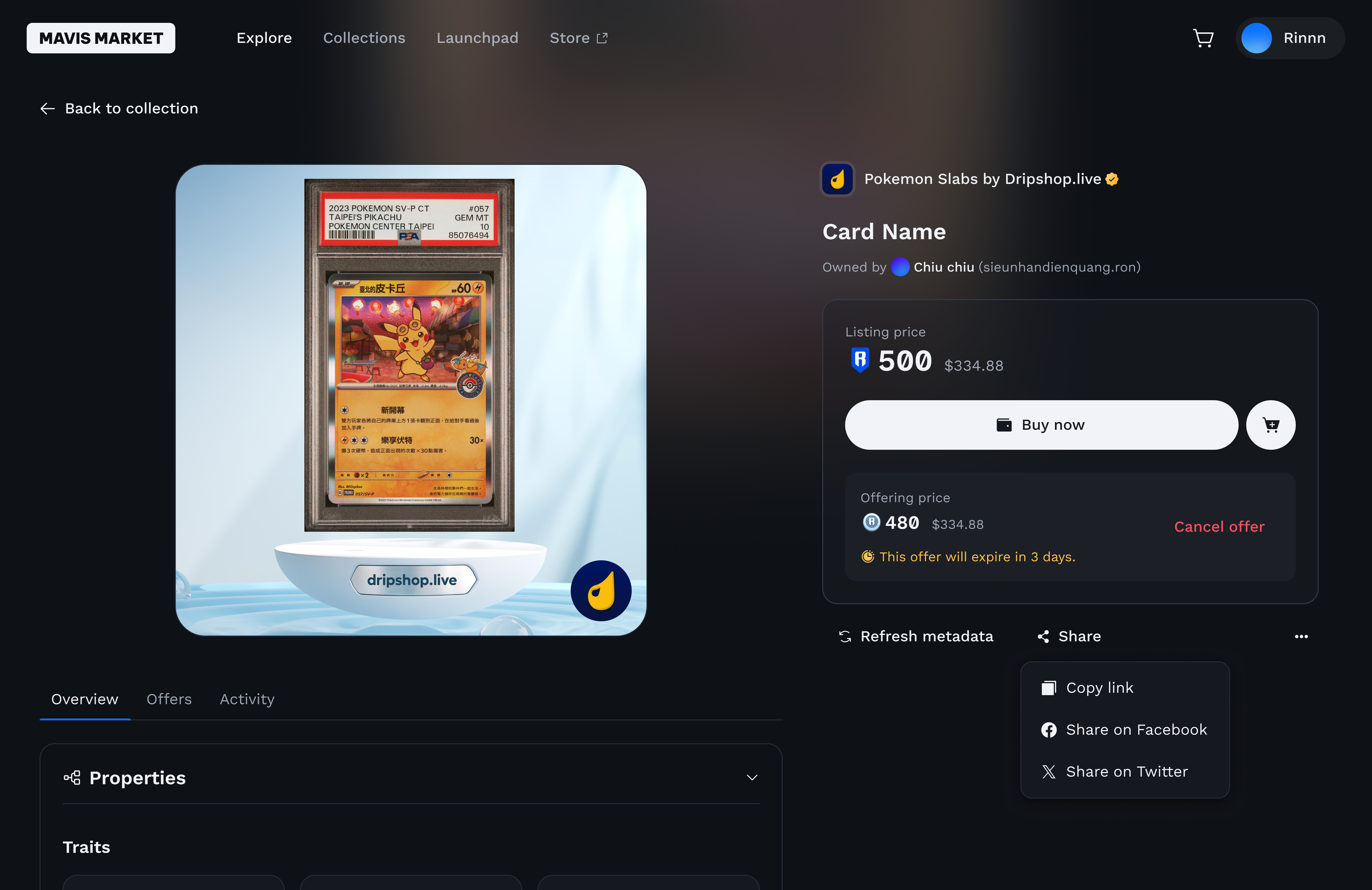 Pokémon card NFT minting process