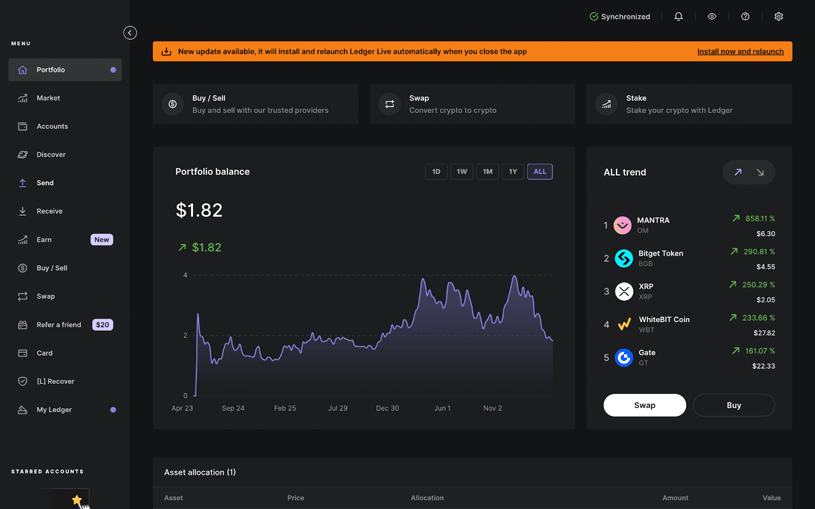 Ledger hardware wallet with DeFi dashboard