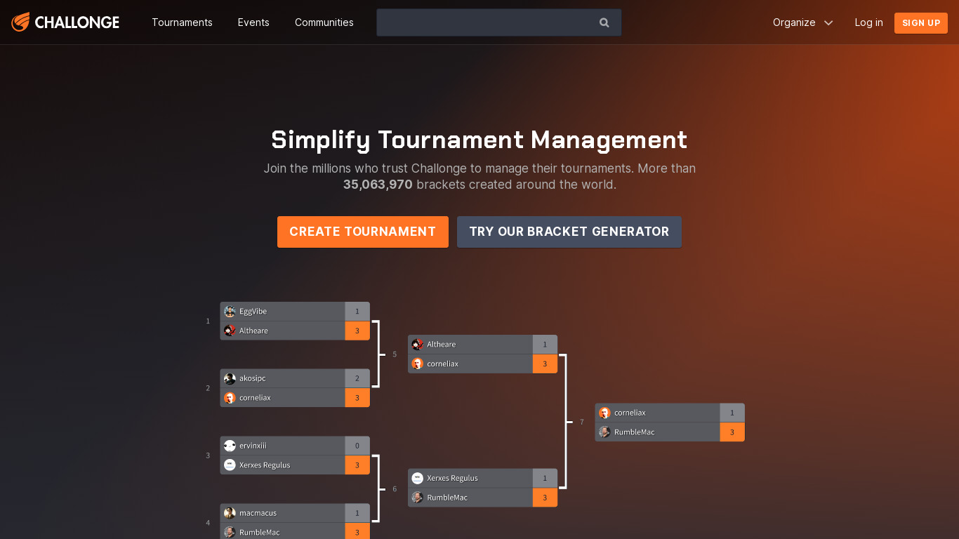 Challonge tournament dashboard screenshot