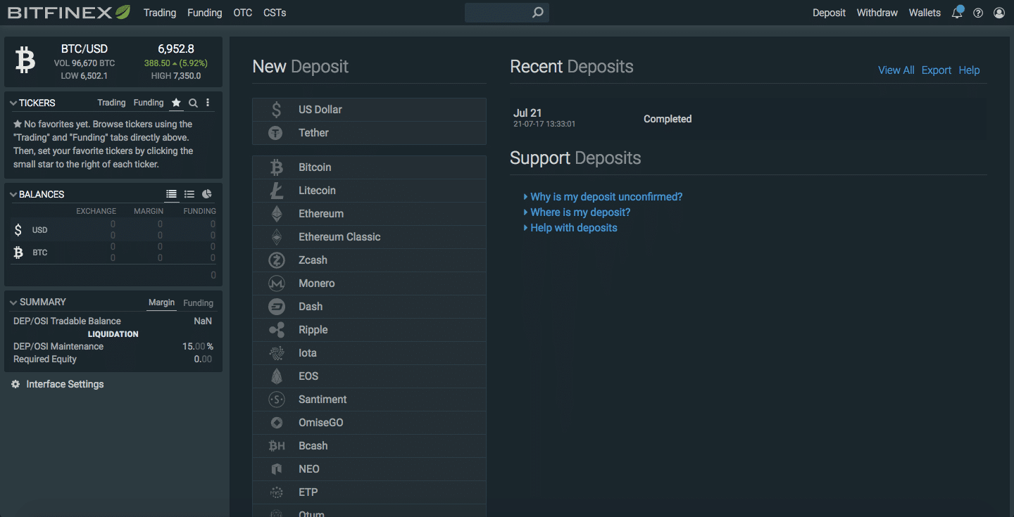 Kraken and Bitfinex tokenized gold trading interface