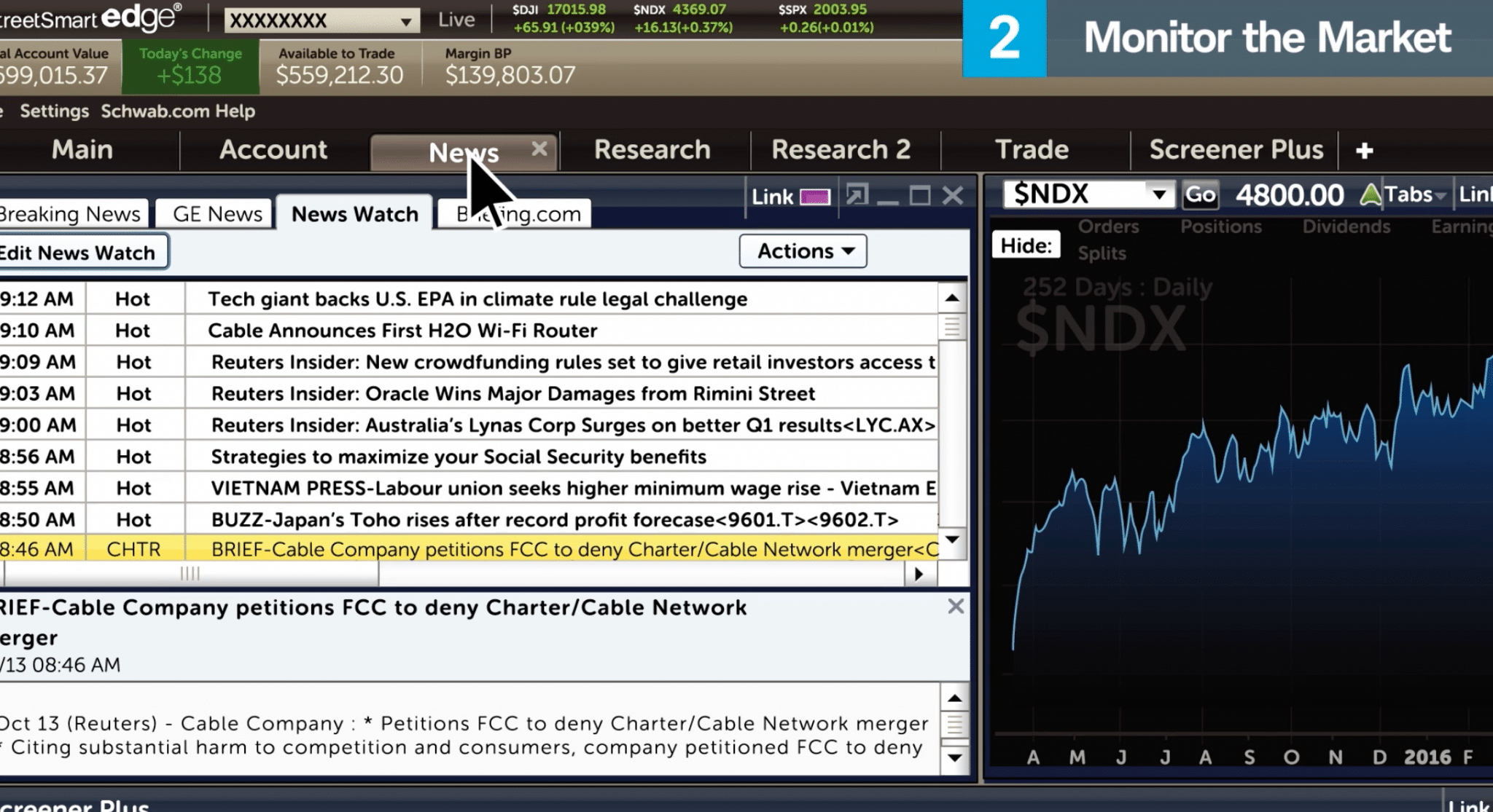 Charles Schwab brokerage account interface