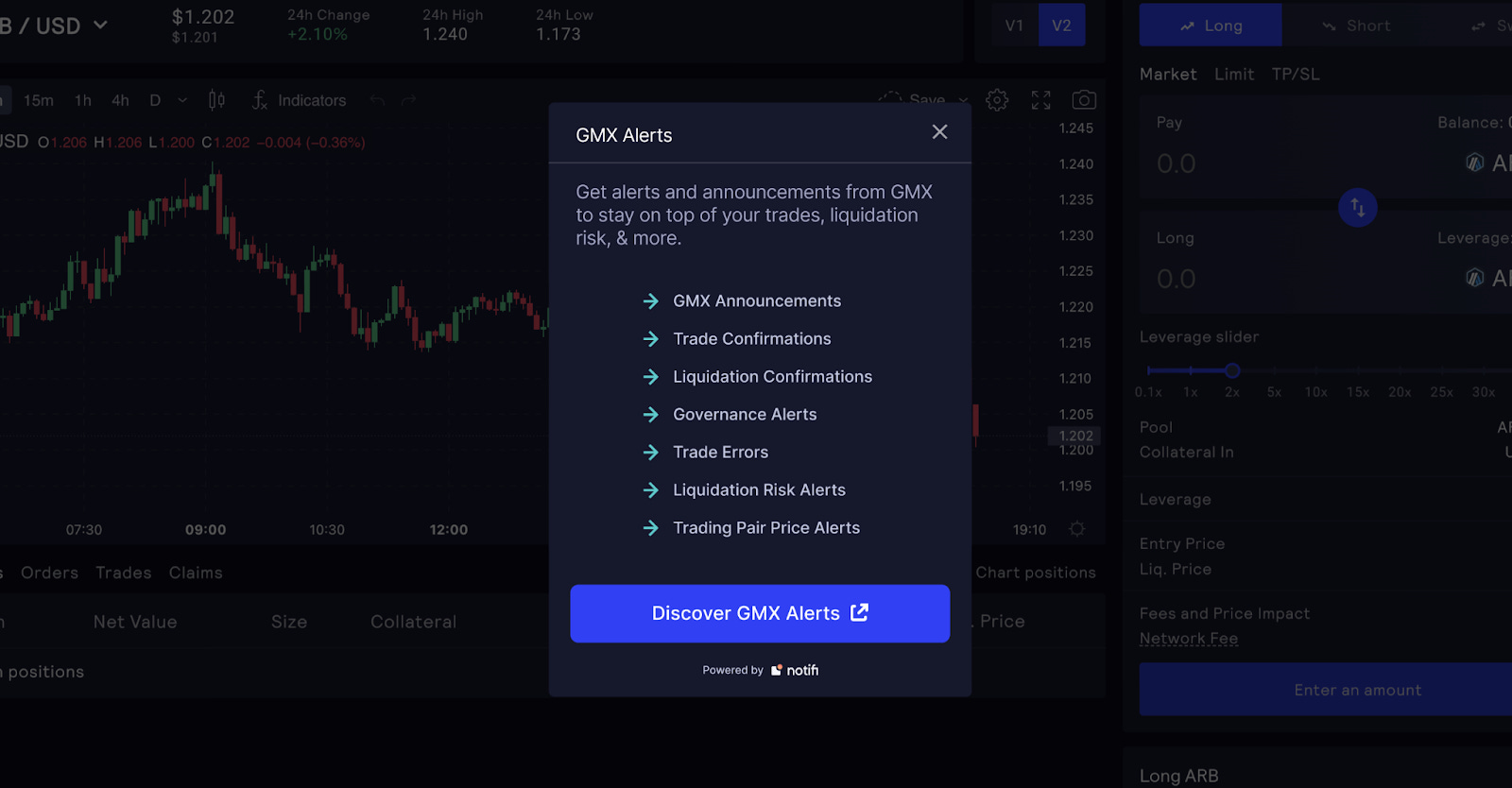 GMX official trading interface