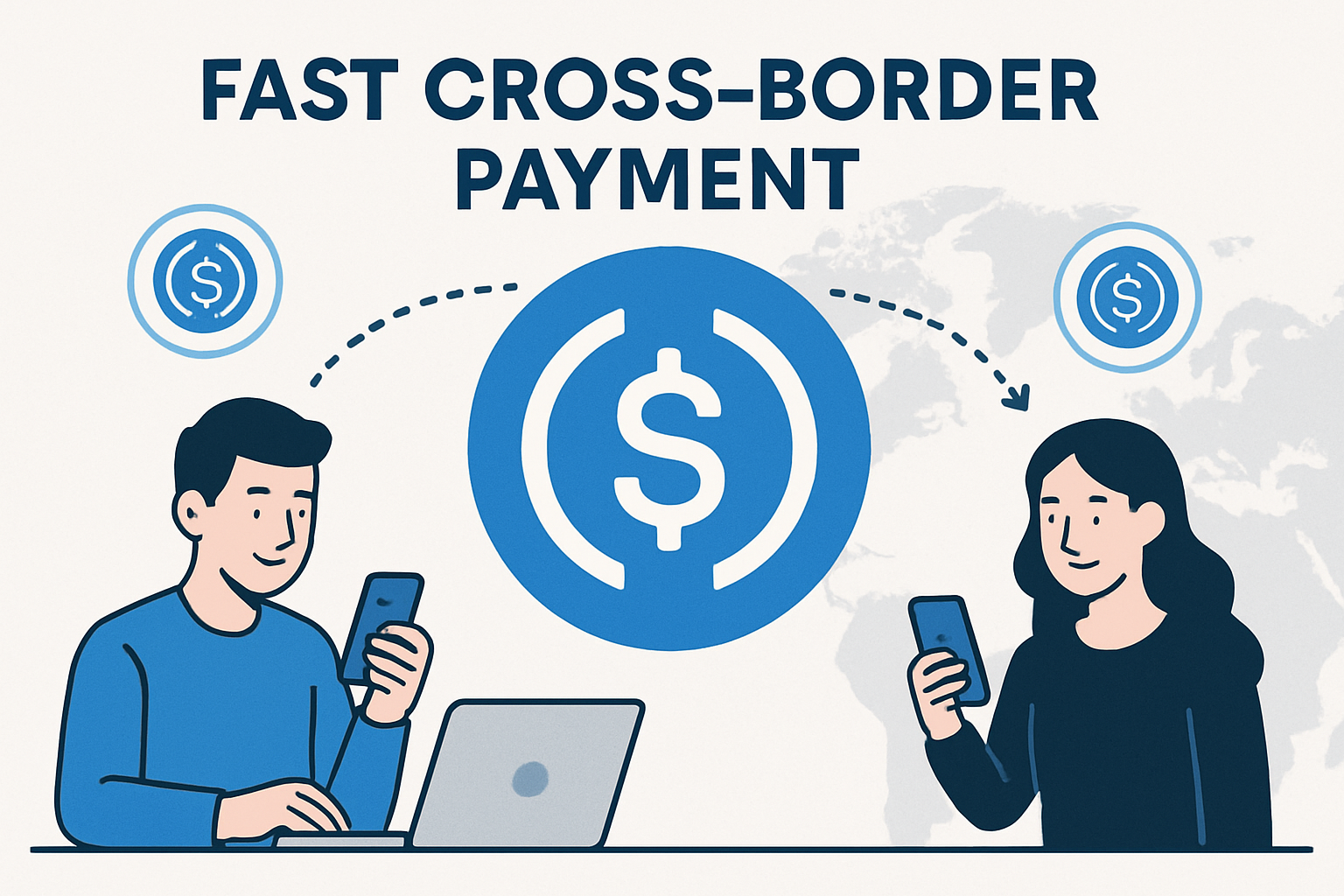 USDC fast cross-border payment illustration