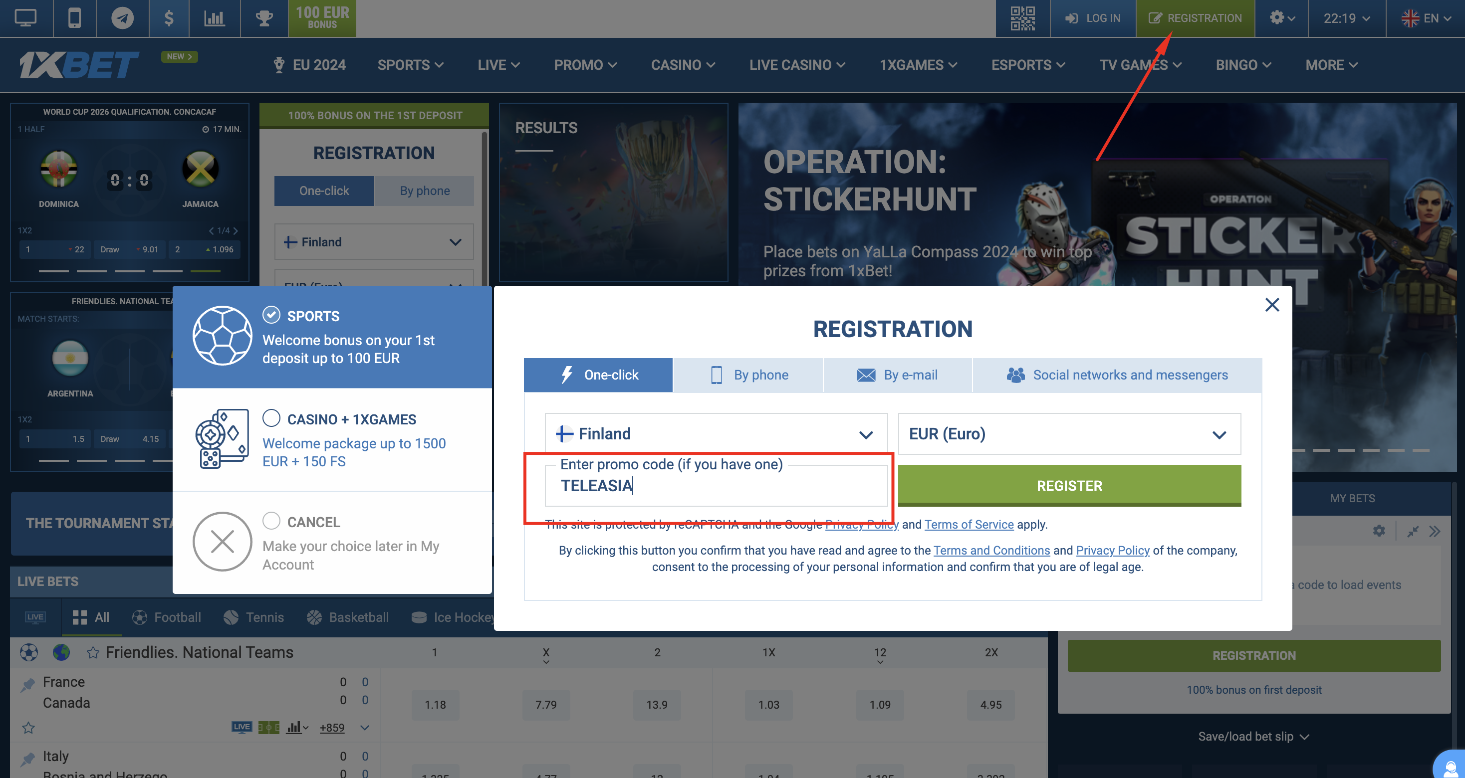 1xBet crypto esports betting dashboard