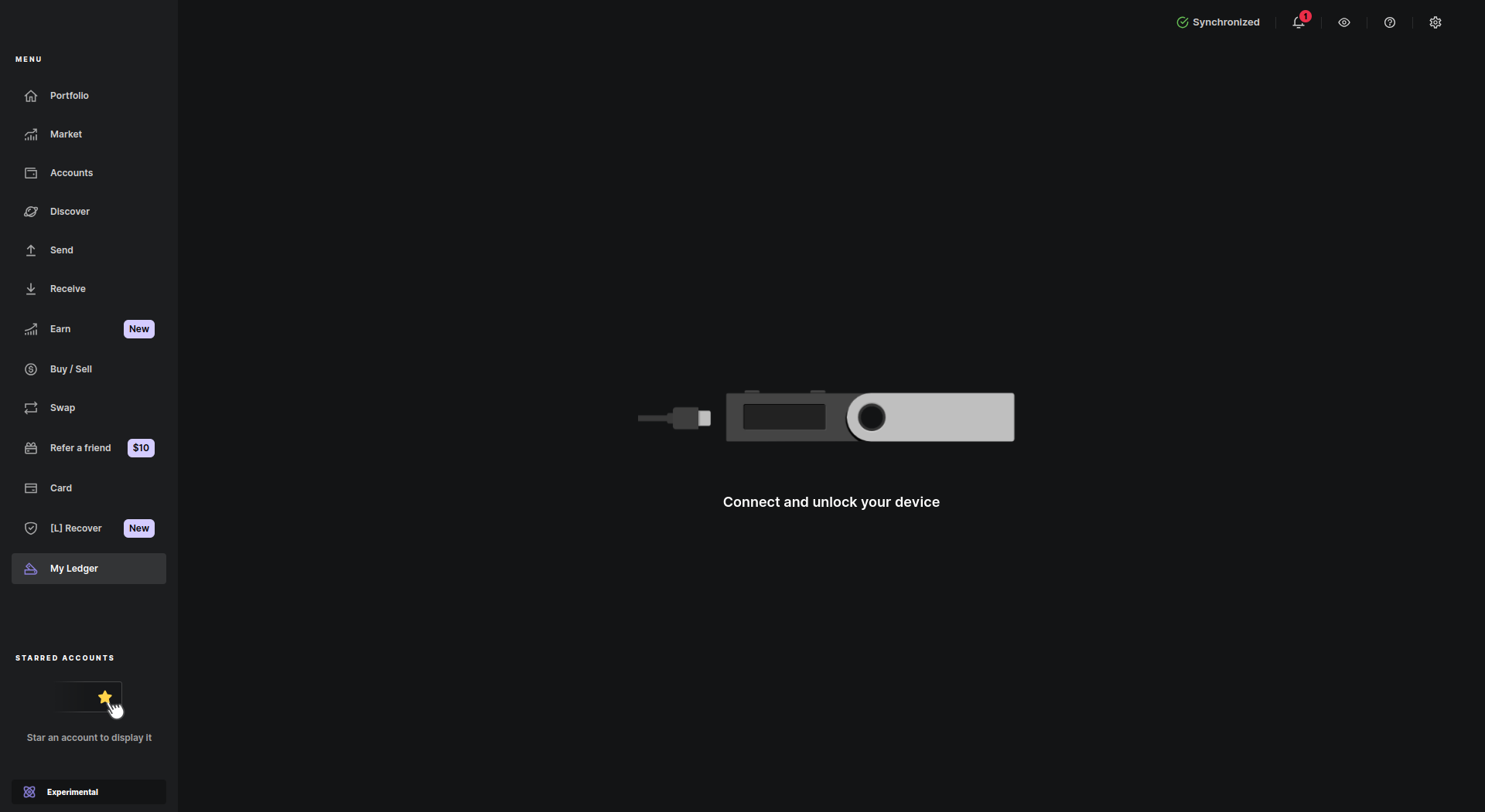 Ledger Live non-custodial wallet interface