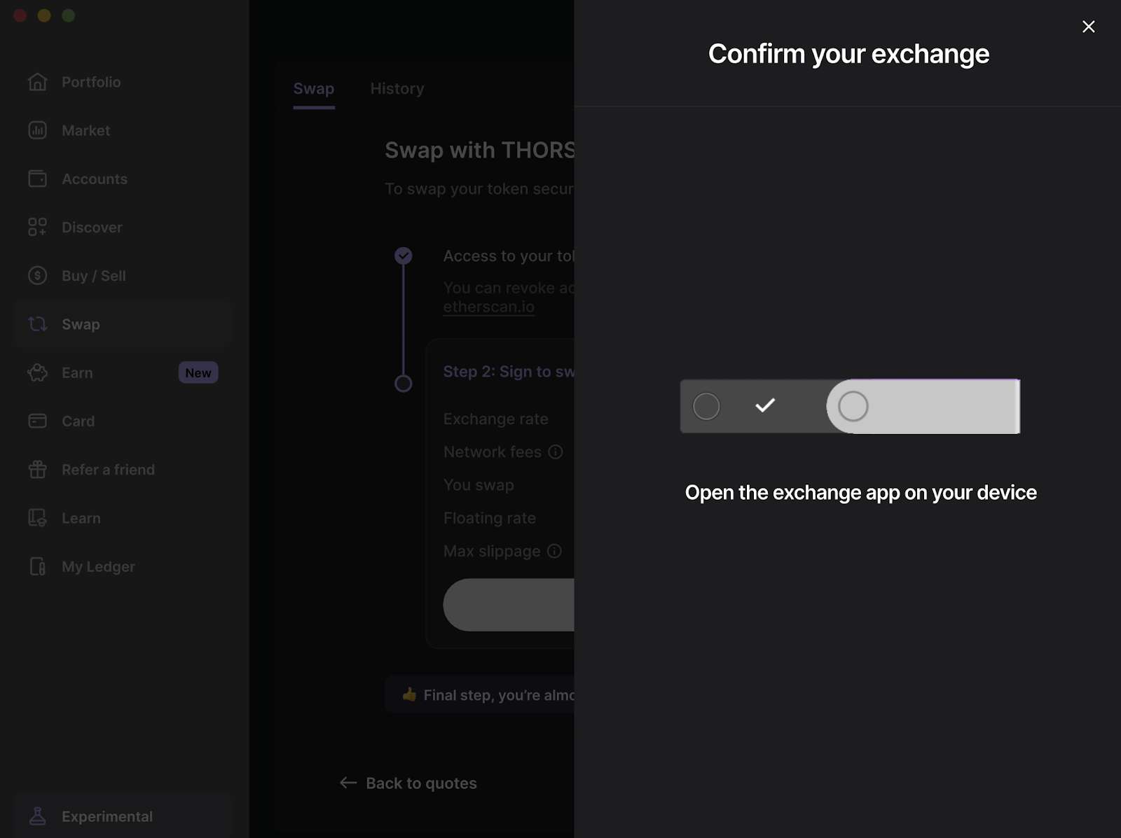 Ledger Live swap fees