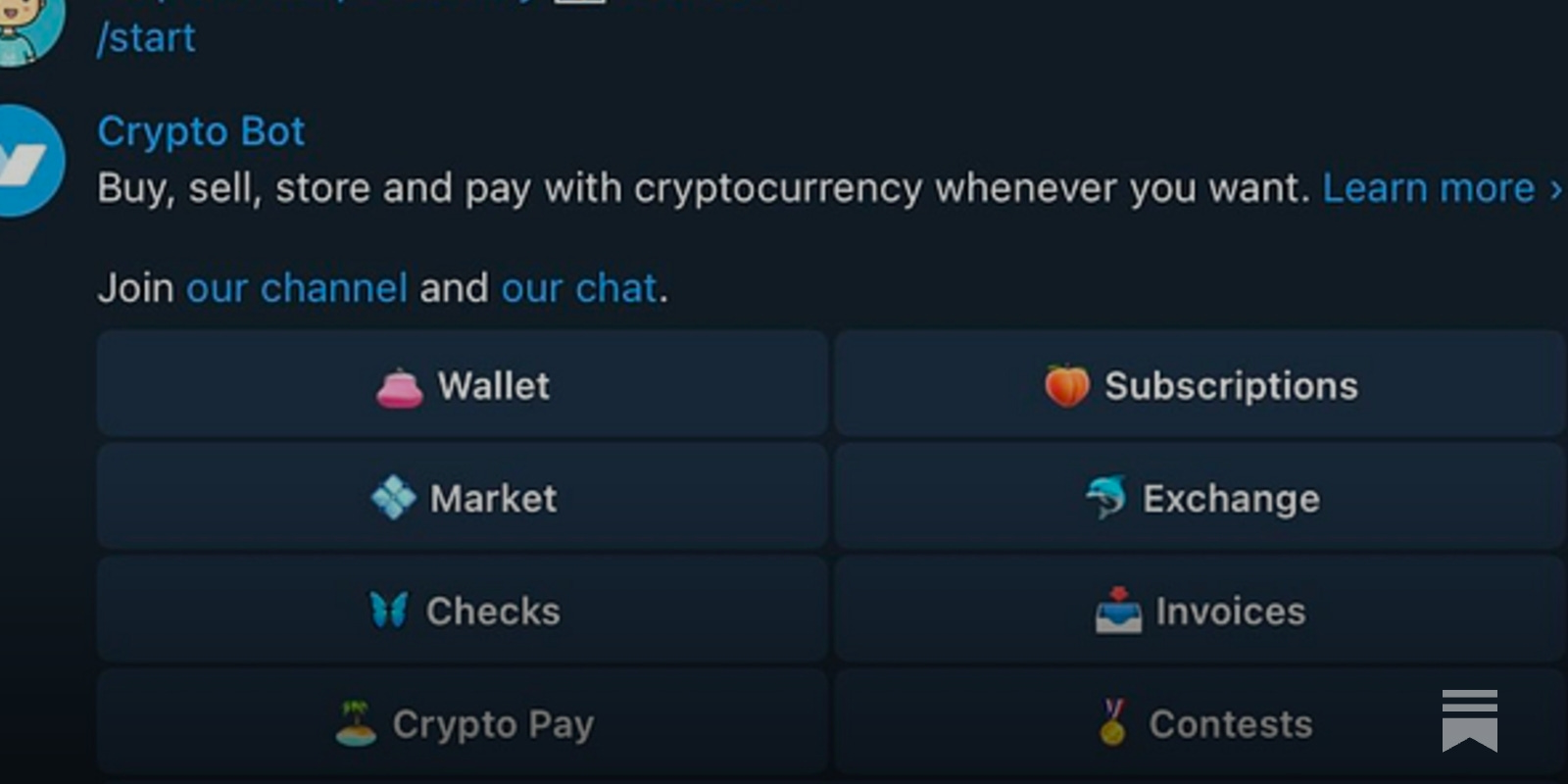 Official Telegram @wallet bot interface screenshot