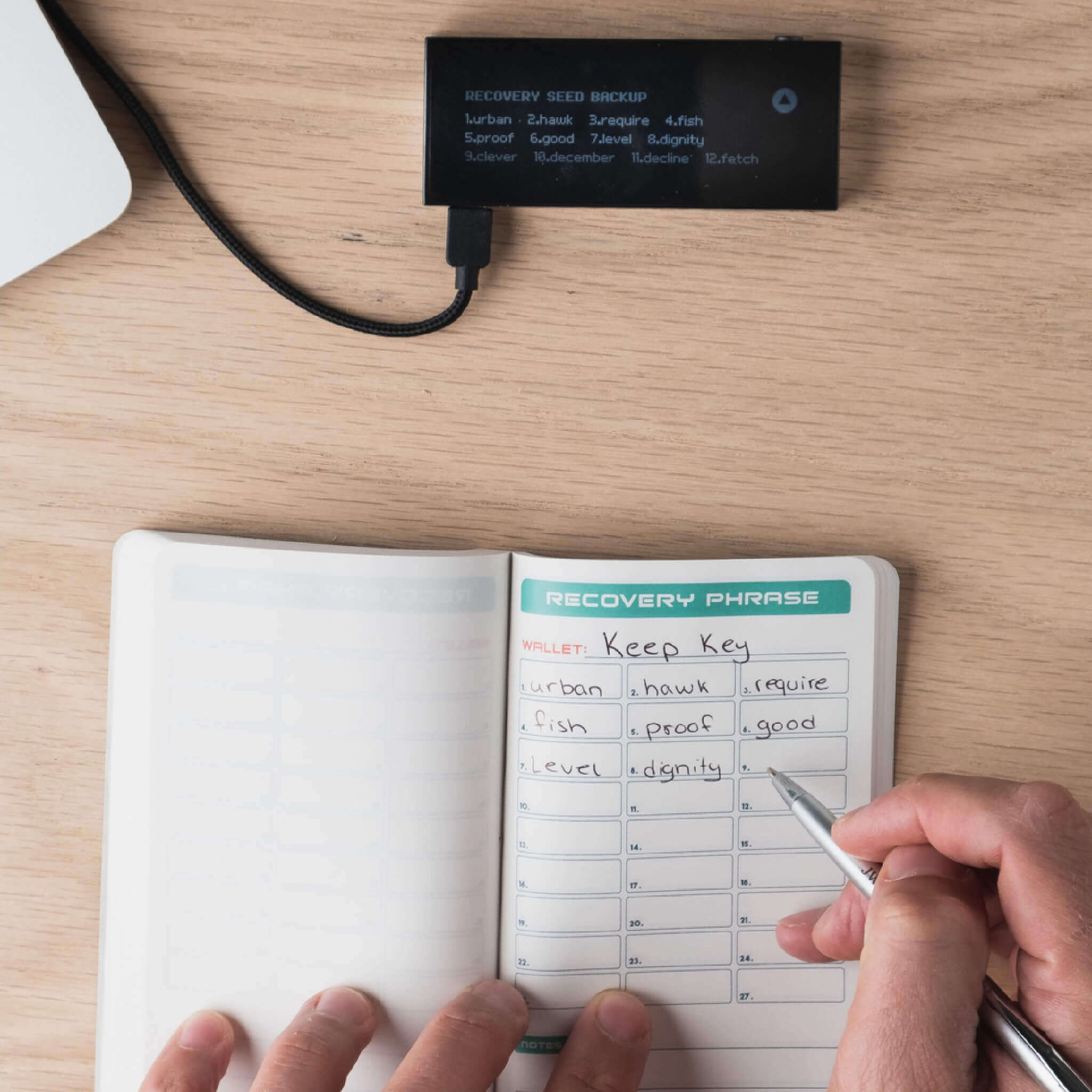 Writing down a crypto wallet seed phrase securely