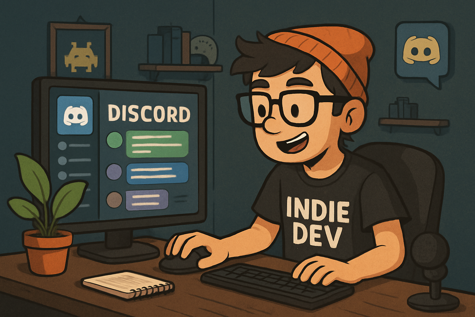 indie game developer engaging with community Discord