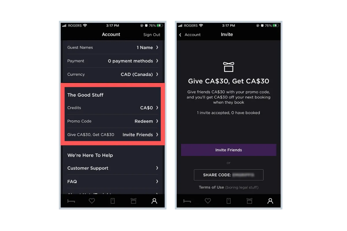 dtelecom referral invite screen