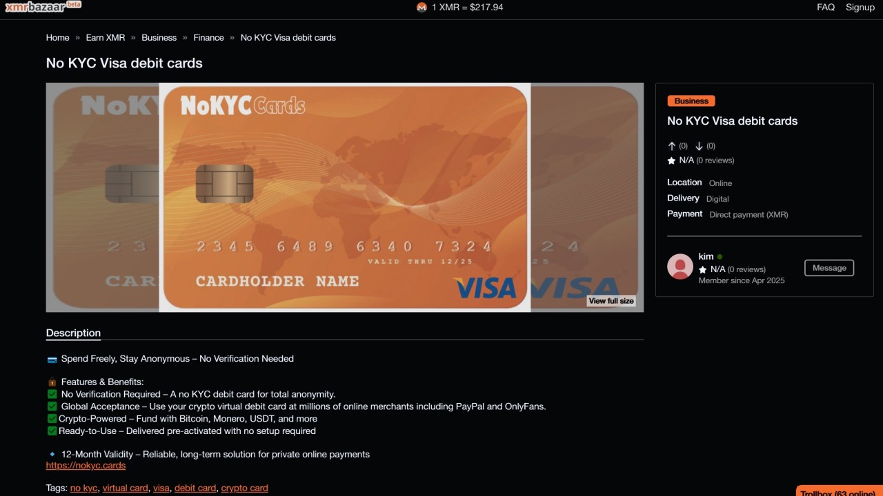 Paycent crypto debit card no-KYC version