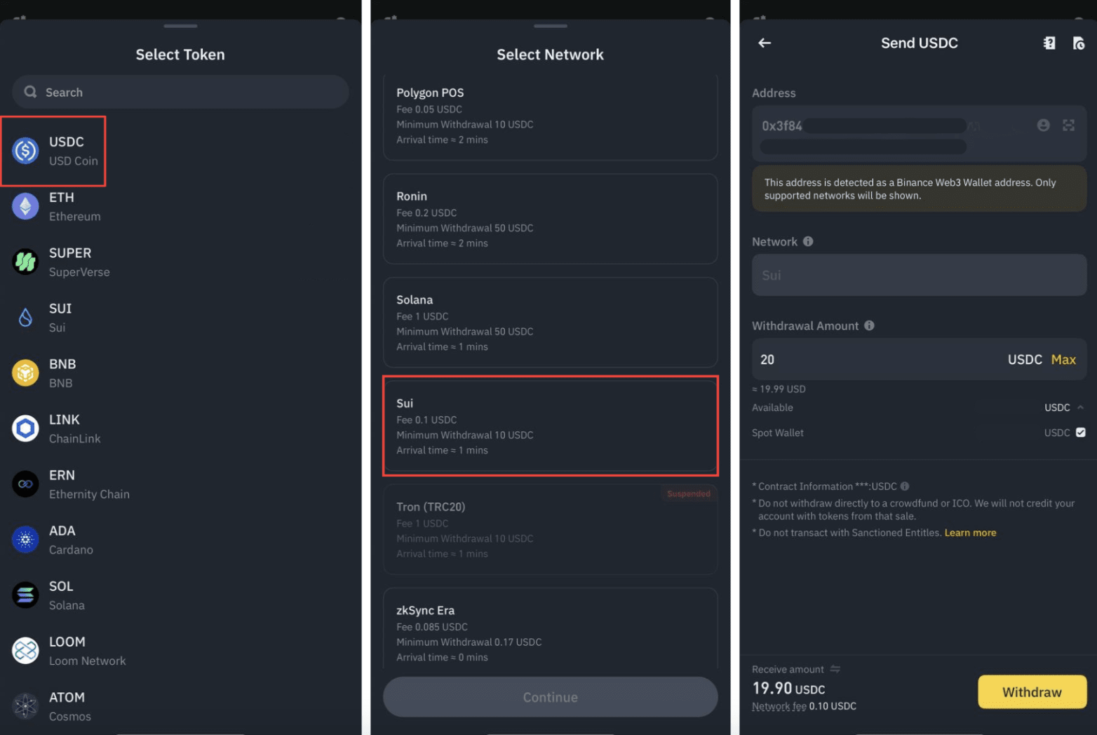 Binance app USDC withdrawal