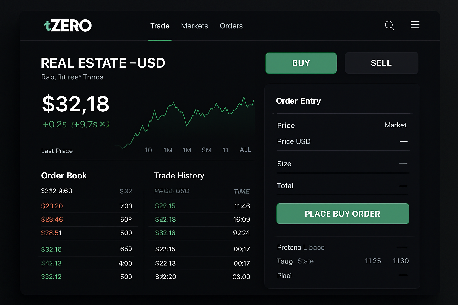 tZERO real estate token trading interface