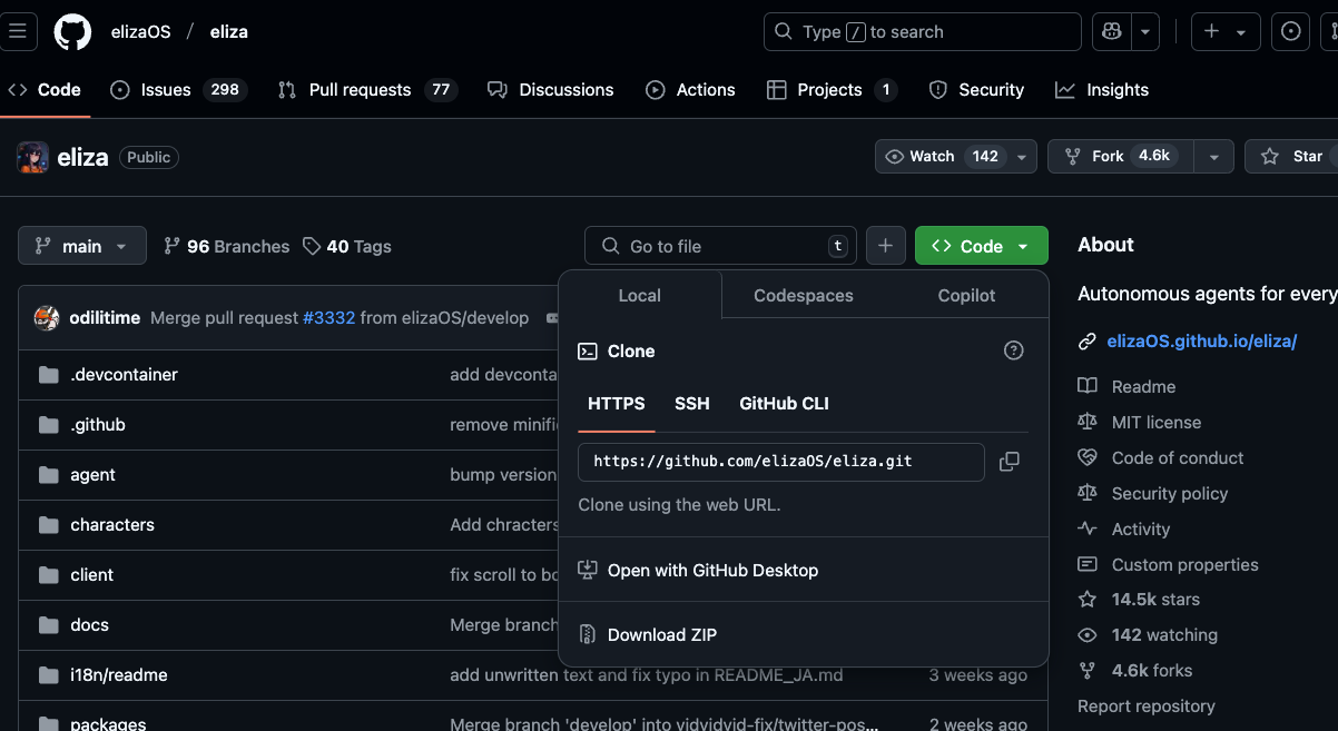 elizaOS AI platform screenshot