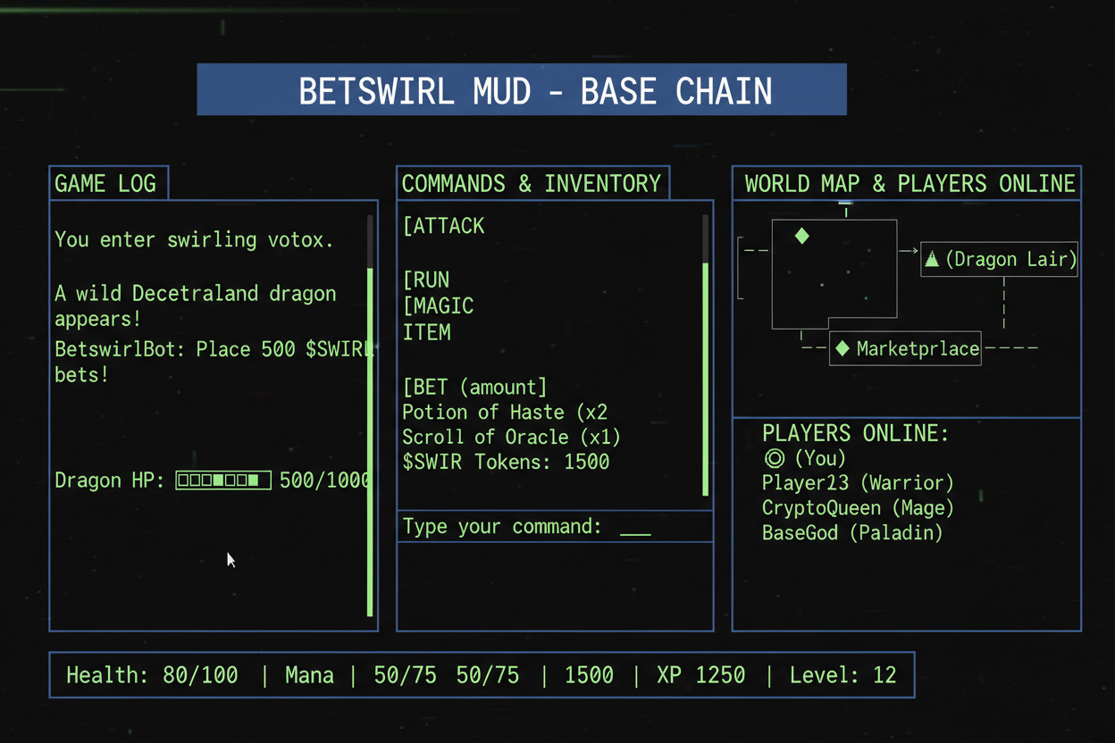 Betswirl MUD game on Base chain screenshot