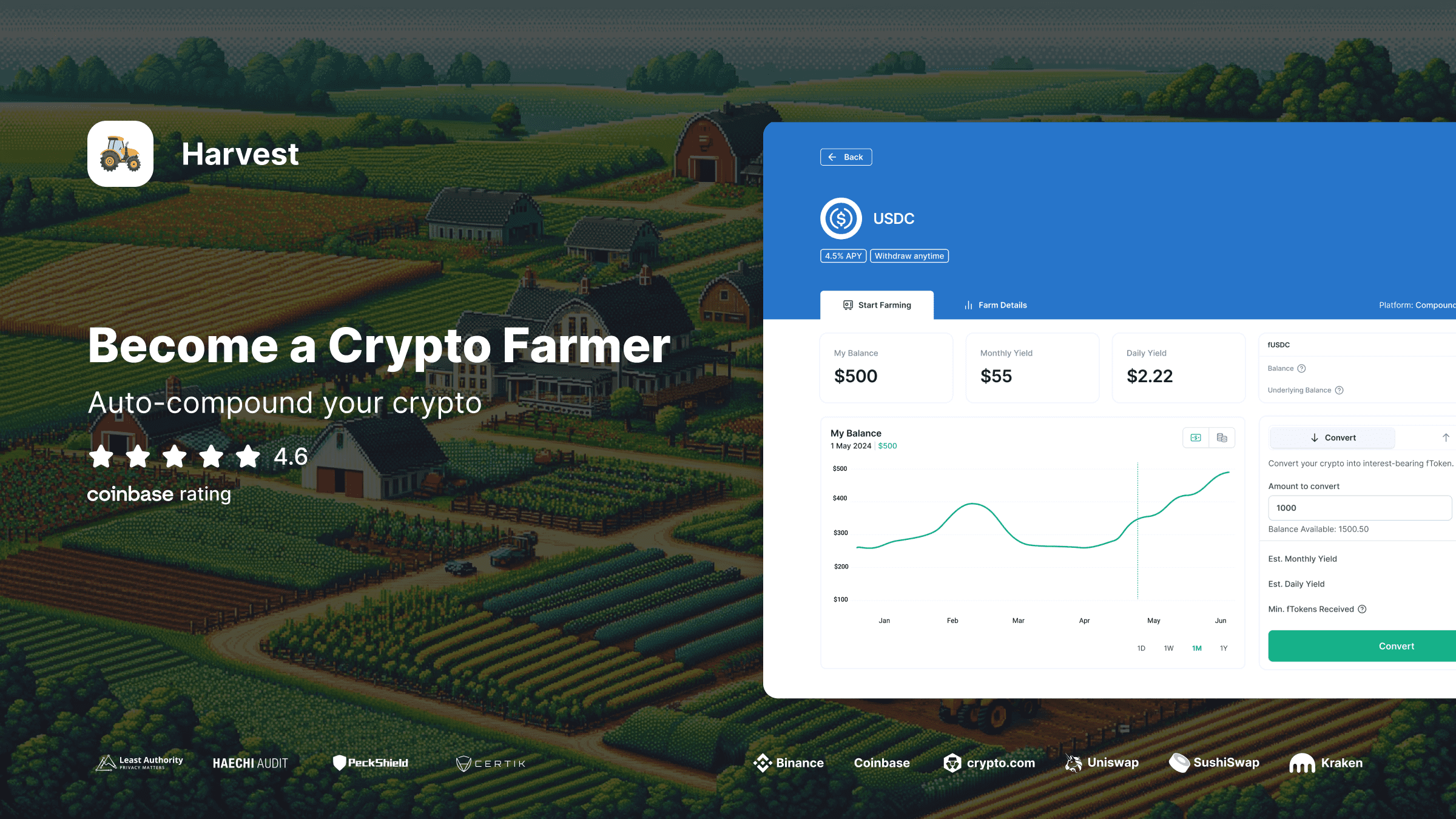 Harvest Finance auto-compounder interface