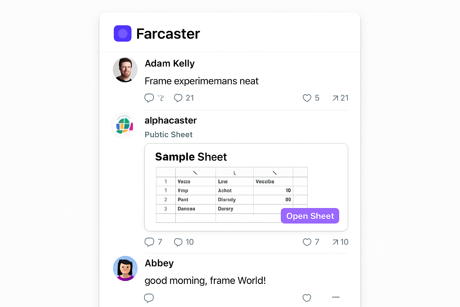 Farcaster social feed with Frames example