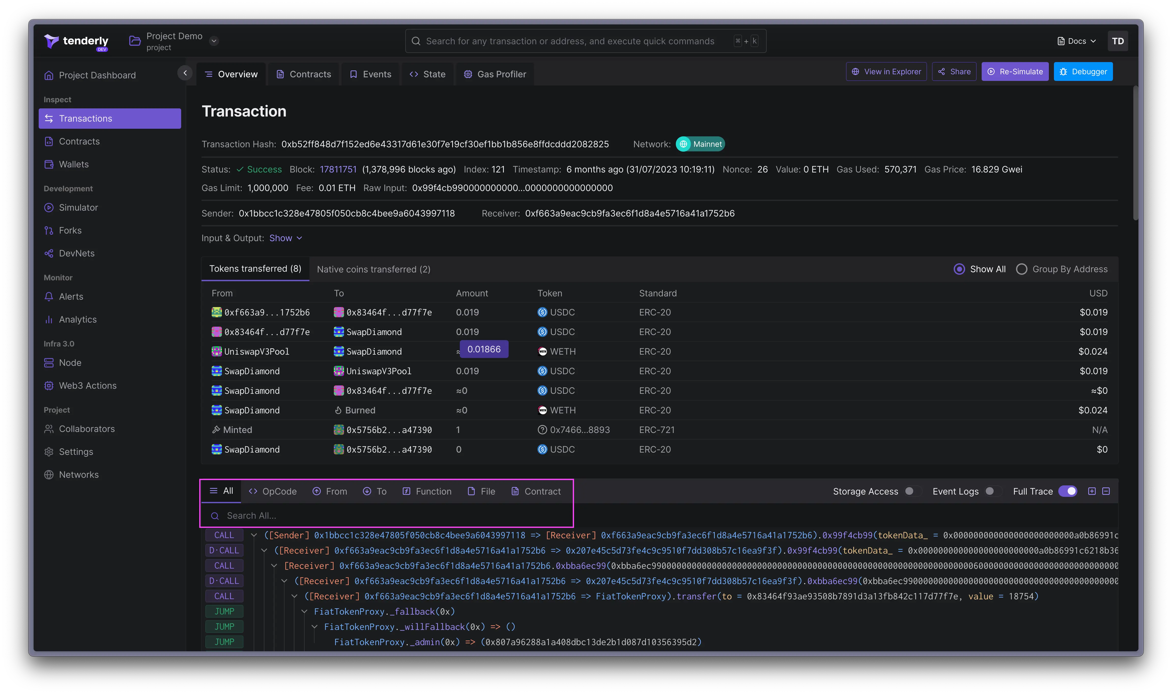 Polygon blockchain transaction explorer for Lens