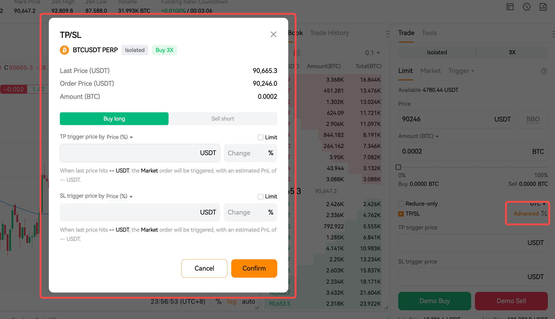 crypto stop-loss order interface