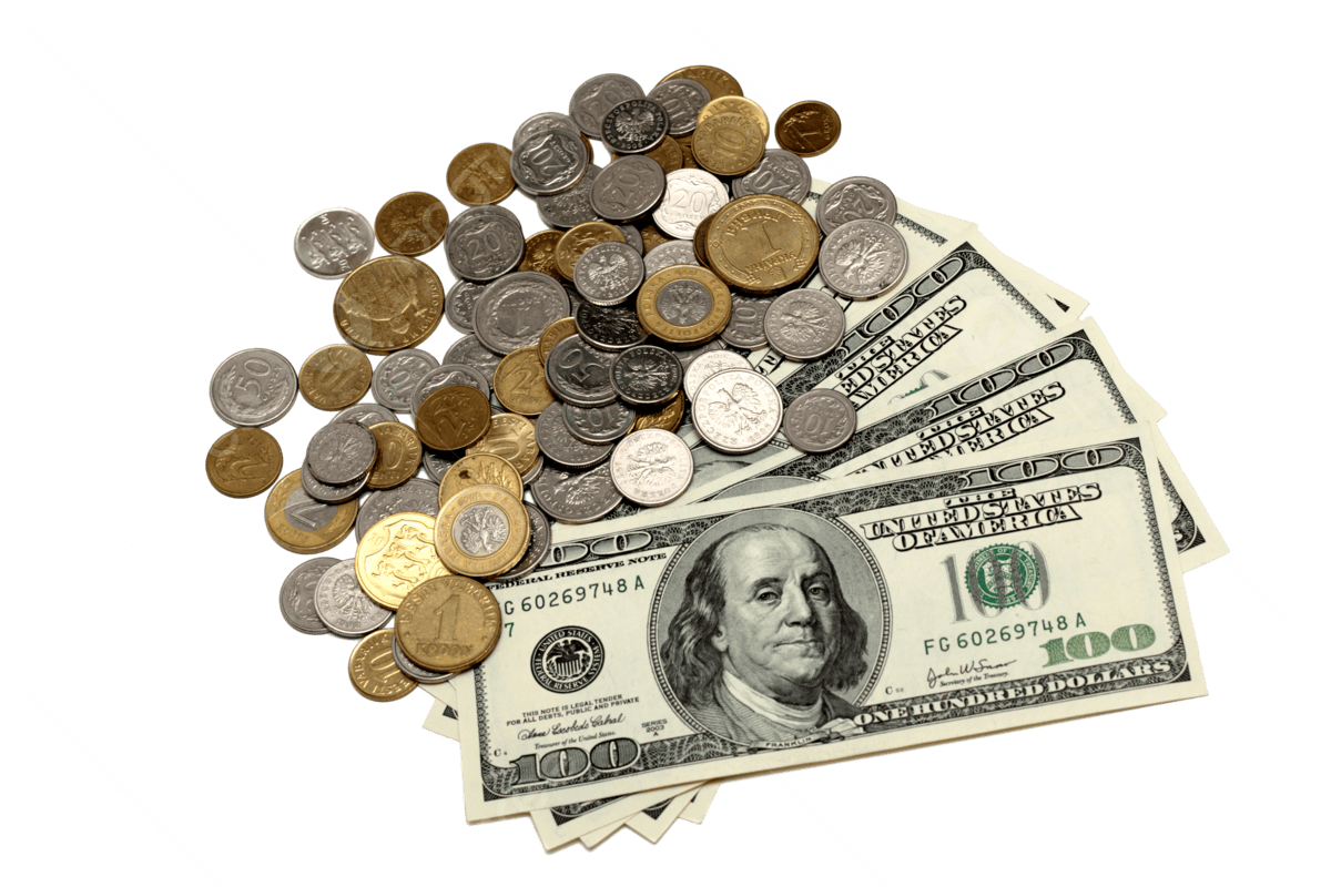 US dollar bills and coins